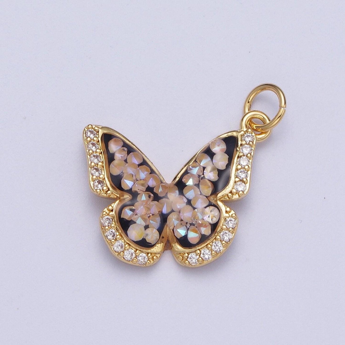 Dainty gold cz mariposa butterfly pendant, 24k gold filled micro paved clear cz colored ab stone mariposa butterflies charm