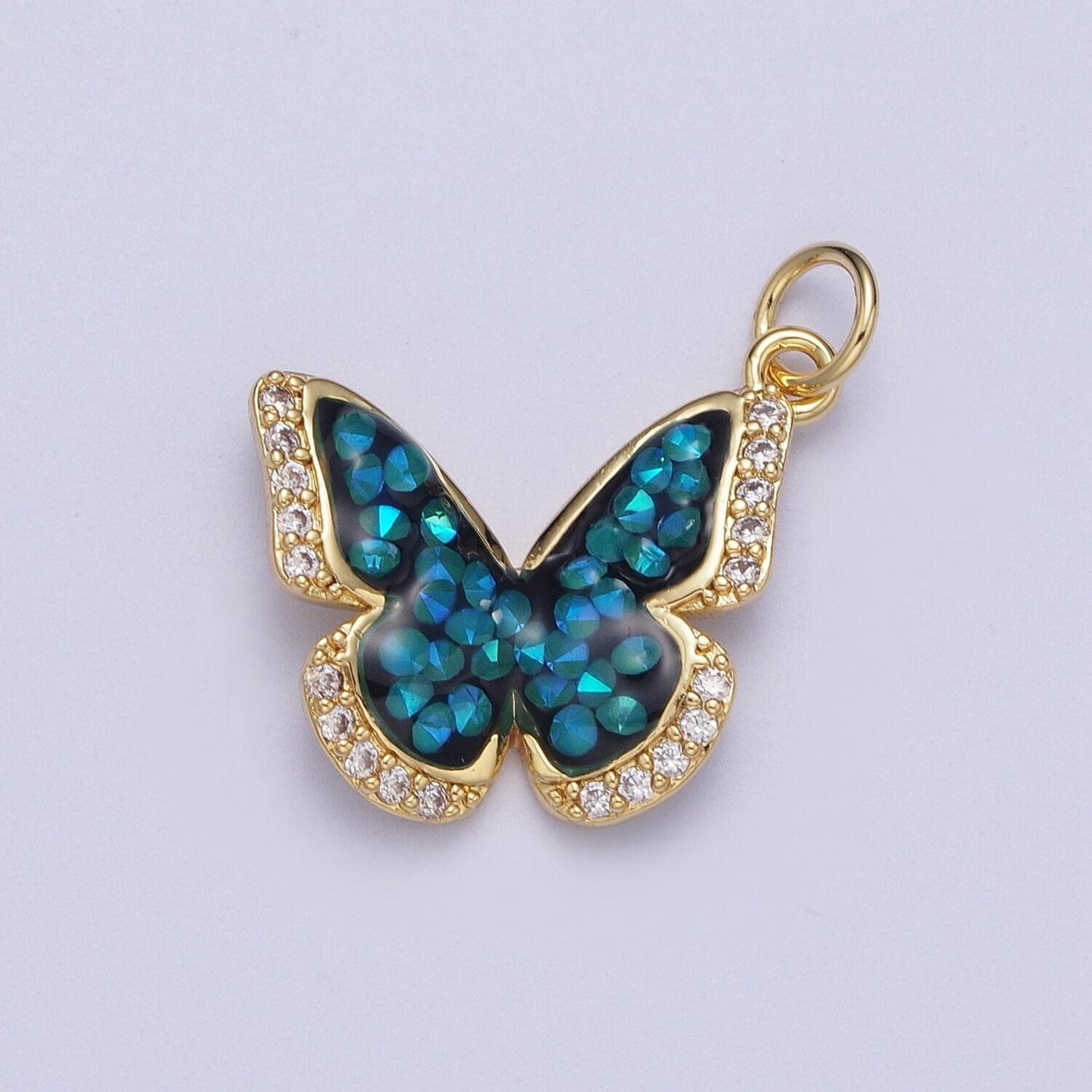 Dainty gold cz mariposa butterfly pendant, 24k gold filled micro paved clear cz colored ab stone mariposa butterflies charm