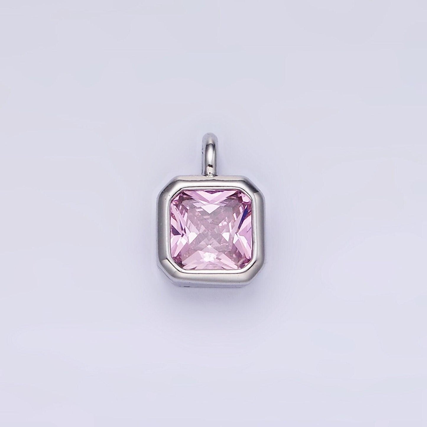 Silver square multifaceted cubic zirconia stone personalized tag add-on charm birthstone charm earring bracelet supply | w759