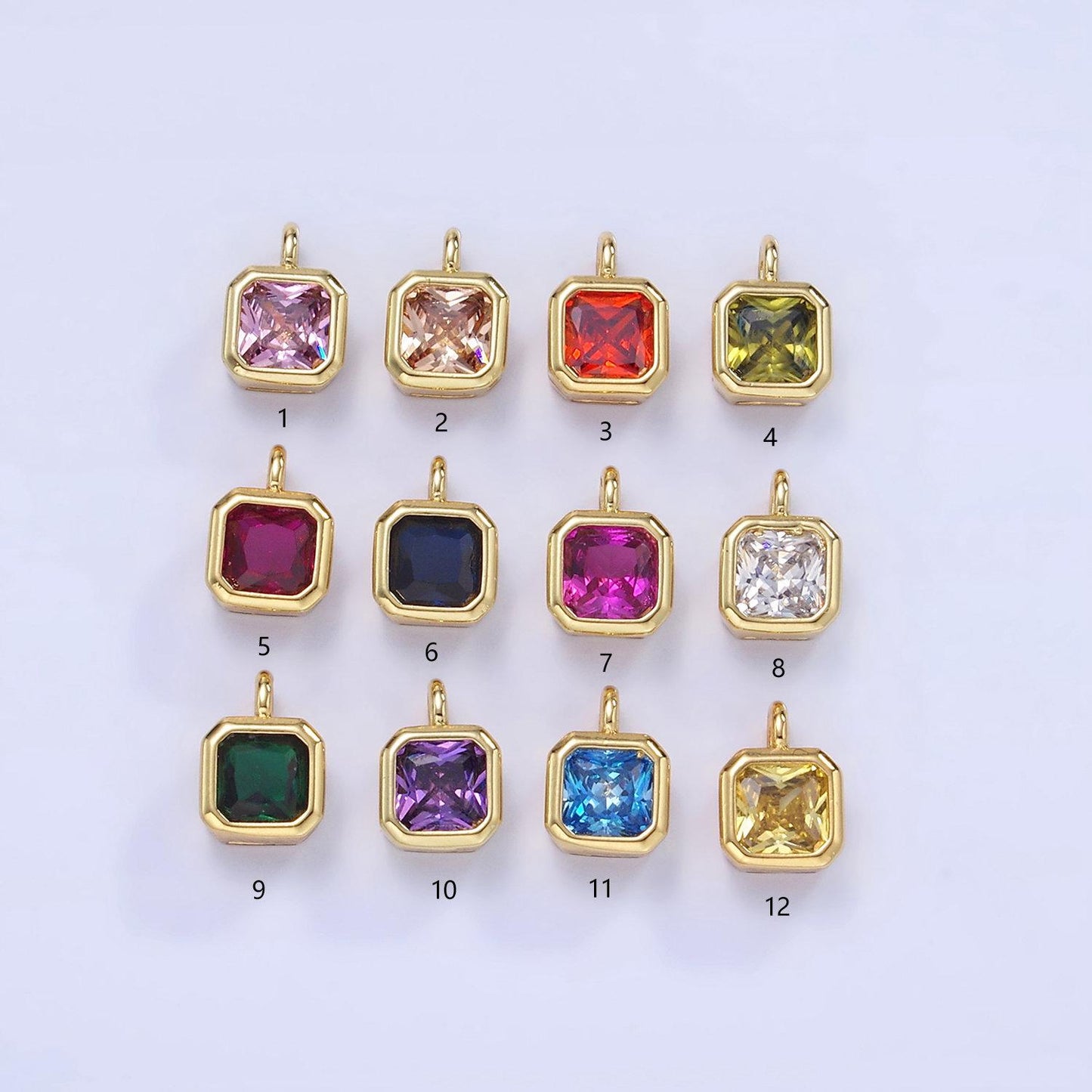 24k gold filled square multifaceted cubic zirconia stone personalized tag add-on charm birthstone charm earring bracelet supply | w758