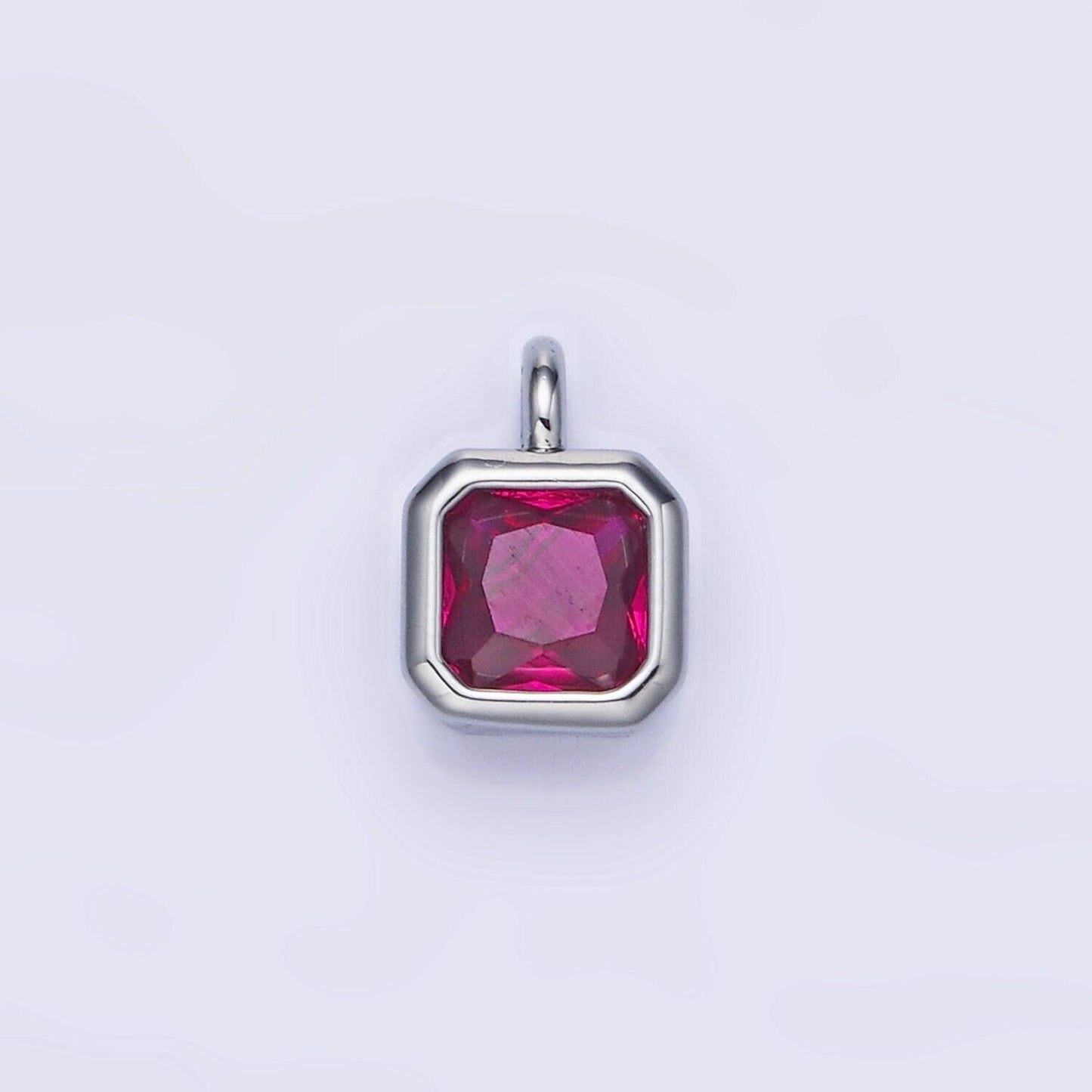Silver square multifaceted cubic zirconia stone personalized tag add-on charm birthstone charm earring bracelet supply | w759