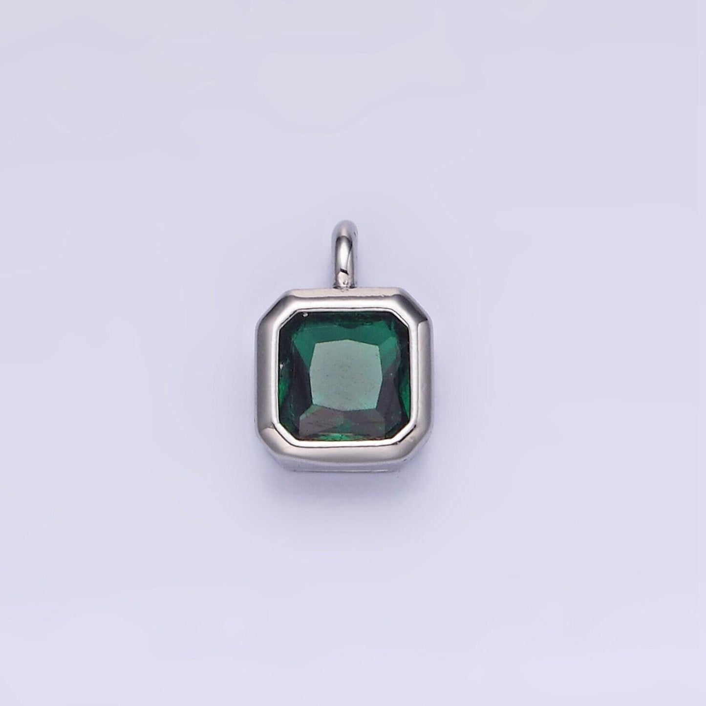 Silver square multifaceted cubic zirconia stone personalized tag add-on charm birthstone charm earring bracelet supply | w759