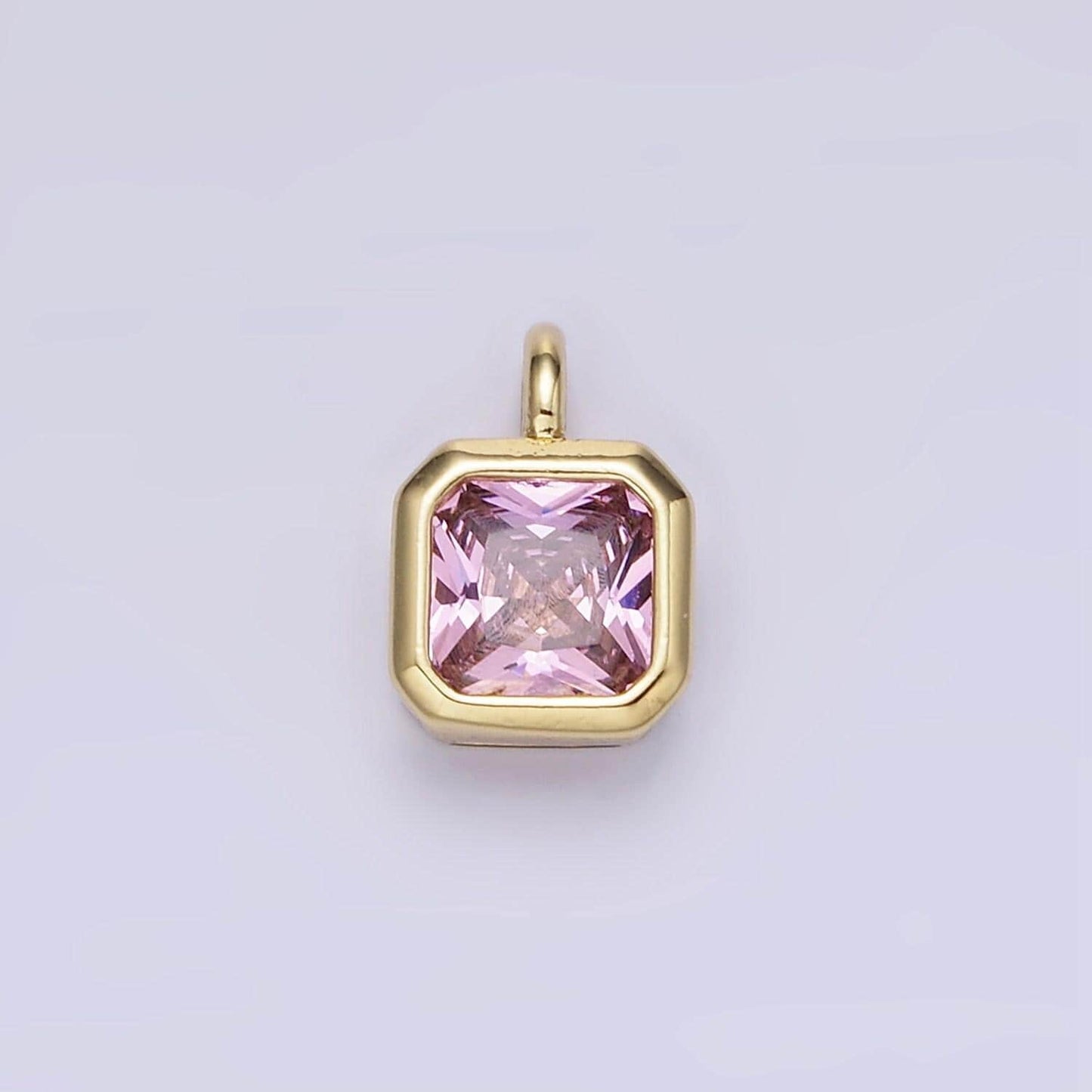 24k gold filled square multifaceted cubic zirconia stone personalized tag add-on charm birthstone charm earring bracelet supply | w758