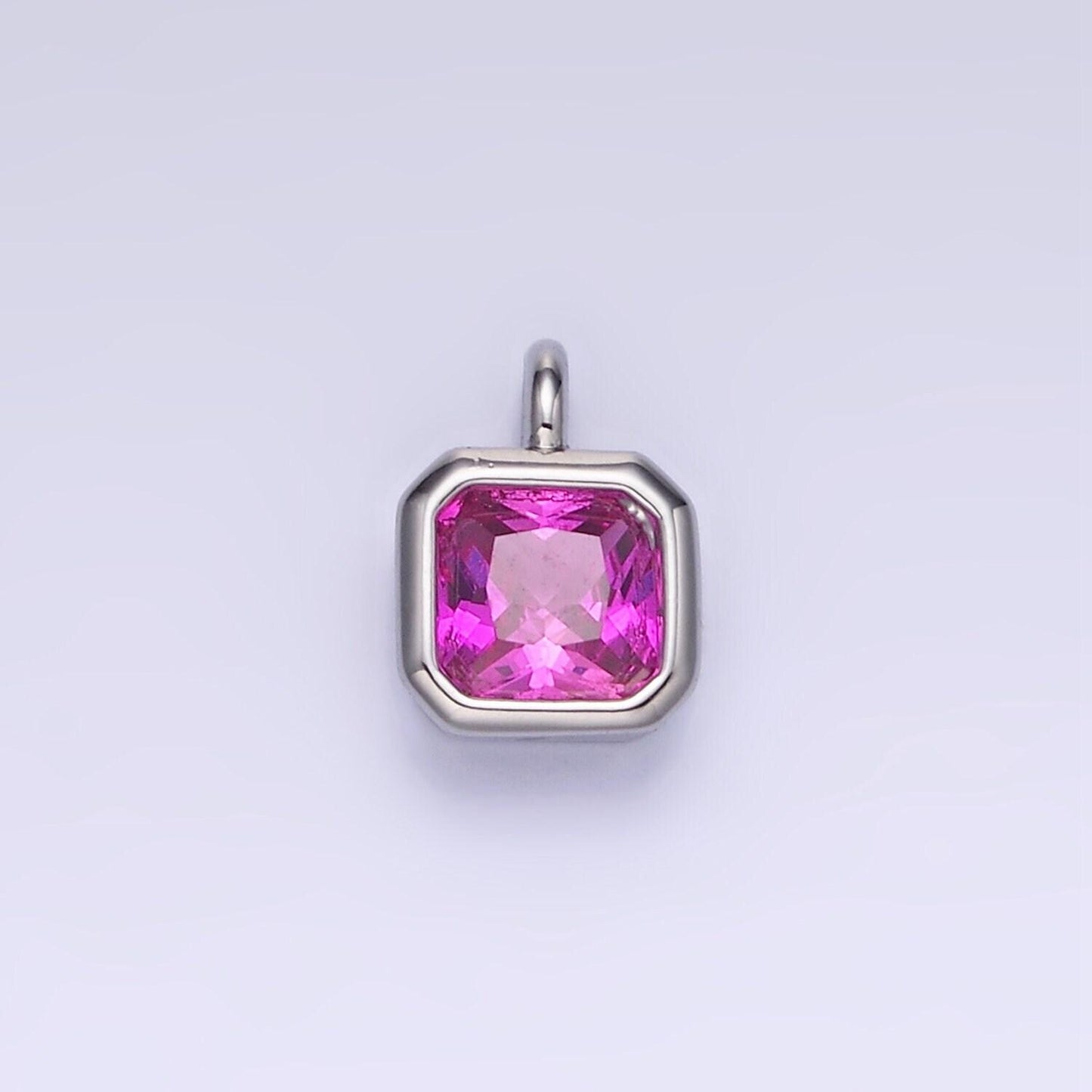 Silver square multifaceted cubic zirconia stone personalized tag add-on charm birthstone charm earring bracelet supply | w759