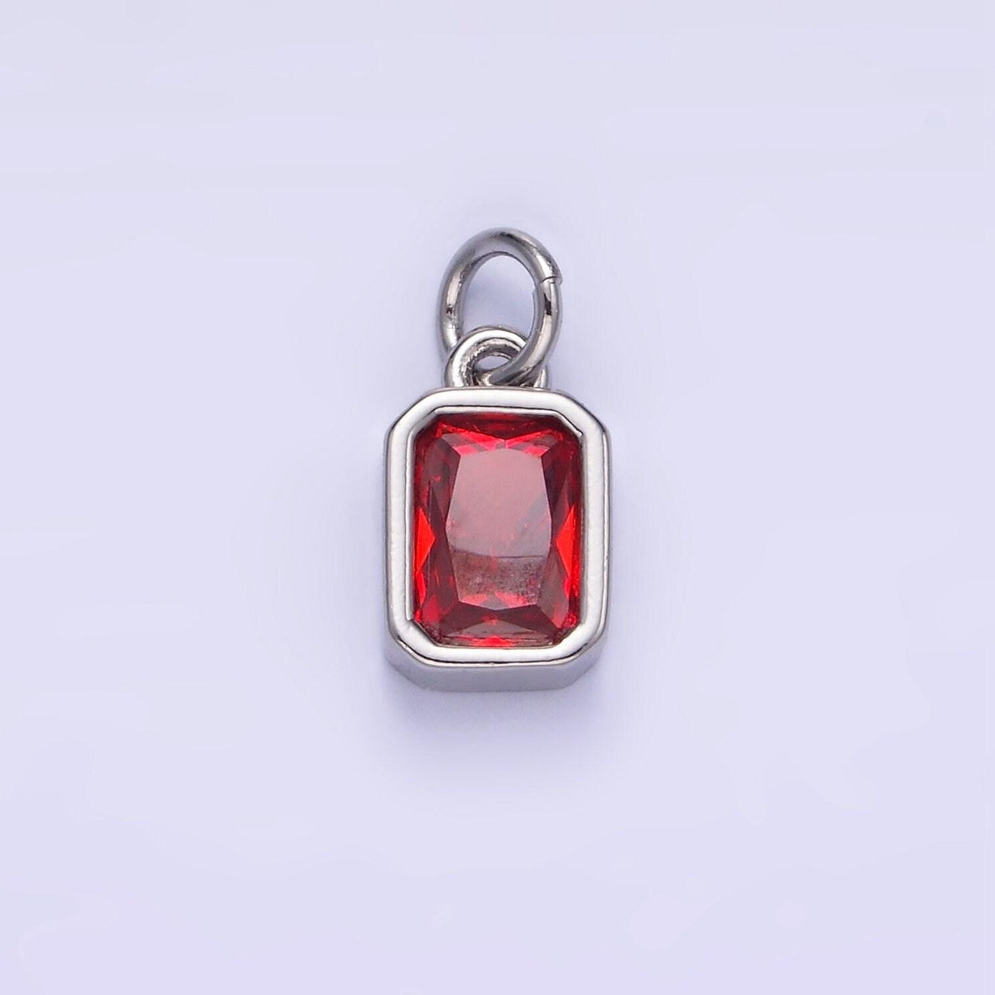 Silver square multifaceted cubic zirconia stone personalized tag add-on charm birthstone charm earring bracelet supply | w749