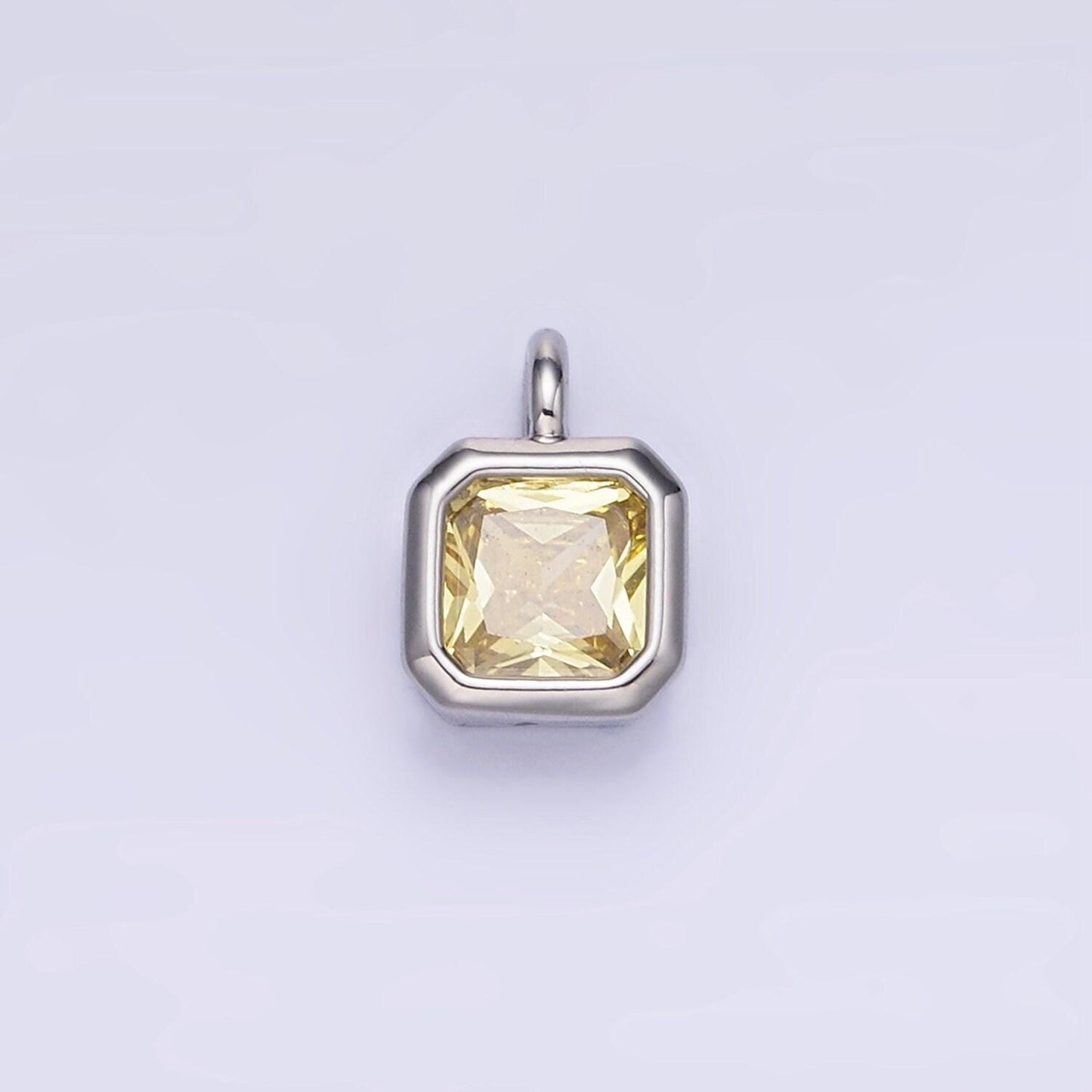 Silver square multifaceted cubic zirconia stone personalized tag add-on charm birthstone charm earring bracelet supply | w759