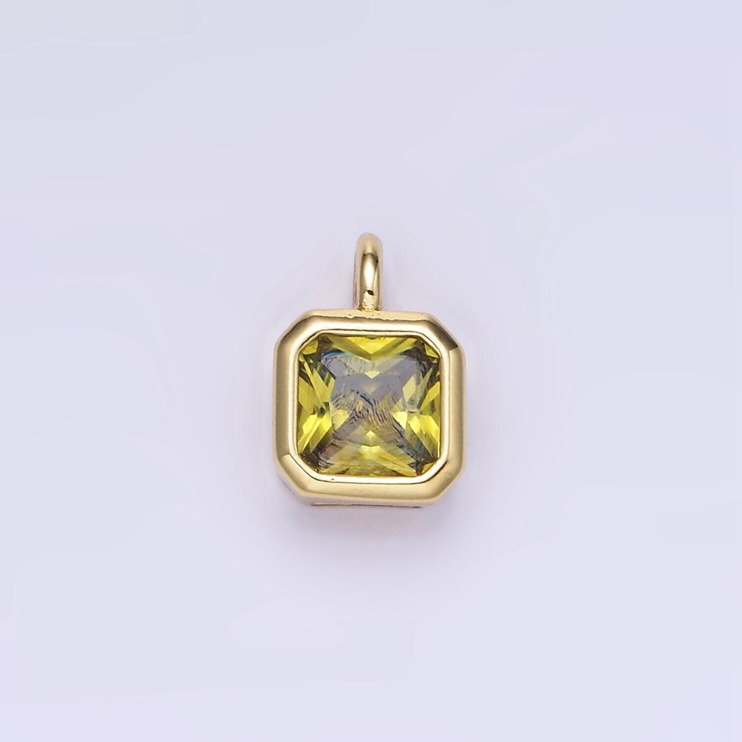 24k gold filled square multifaceted cubic zirconia stone personalized tag add-on charm birthstone charm earring bracelet supply | w758