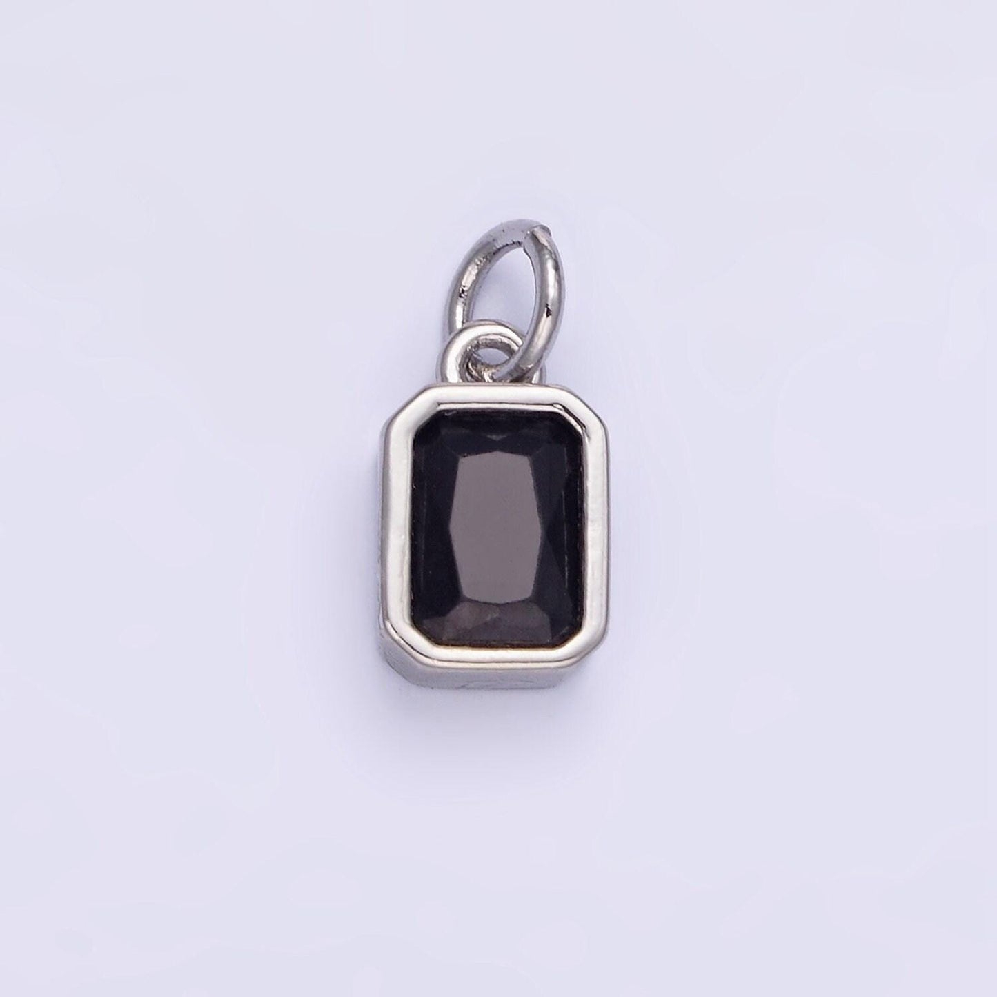 Silver square multifaceted cubic zirconia stone personalized tag add-on charm birthstone charm earring bracelet supply | w749