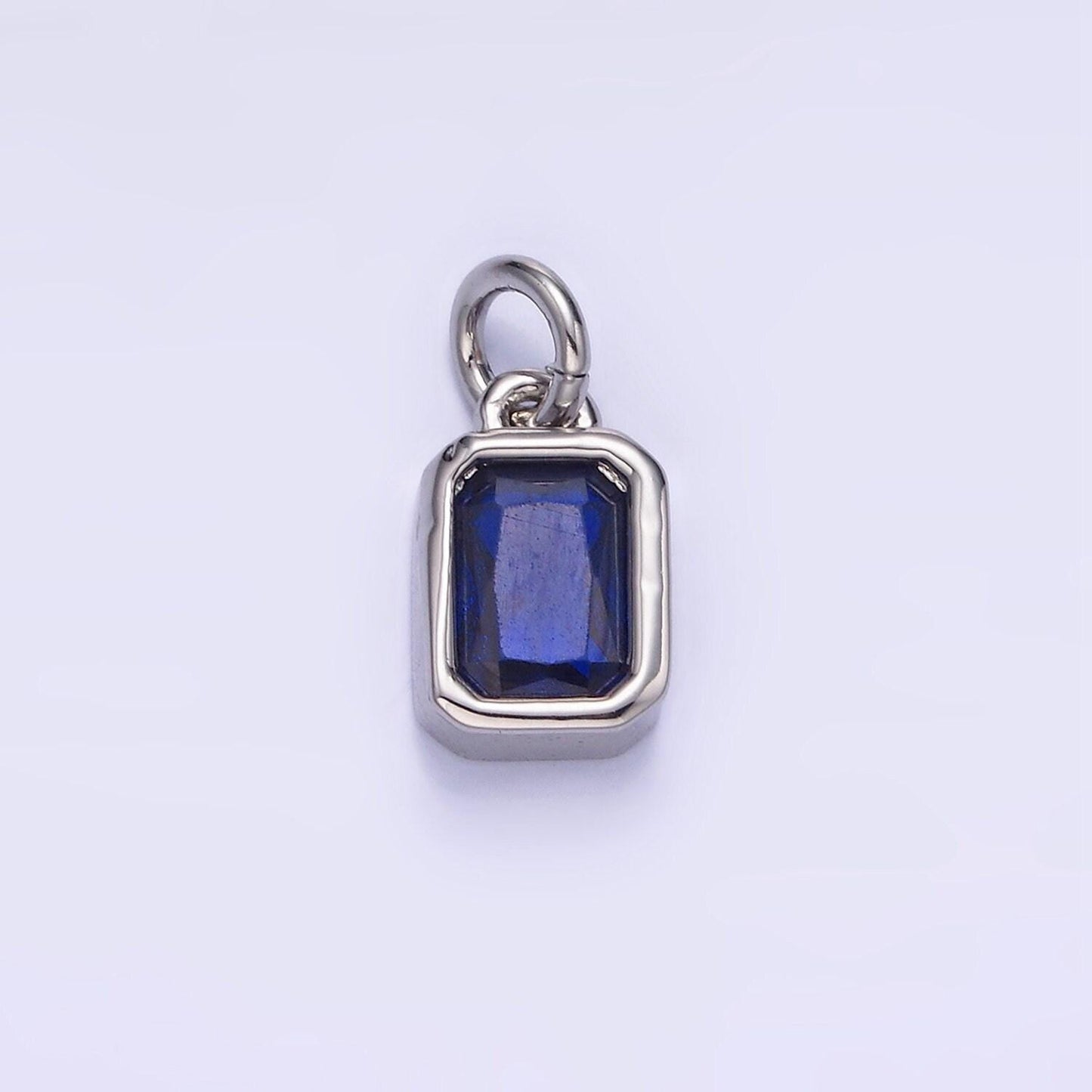 Silver square multifaceted cubic zirconia stone personalized tag add-on charm birthstone charm earring bracelet supply | w749