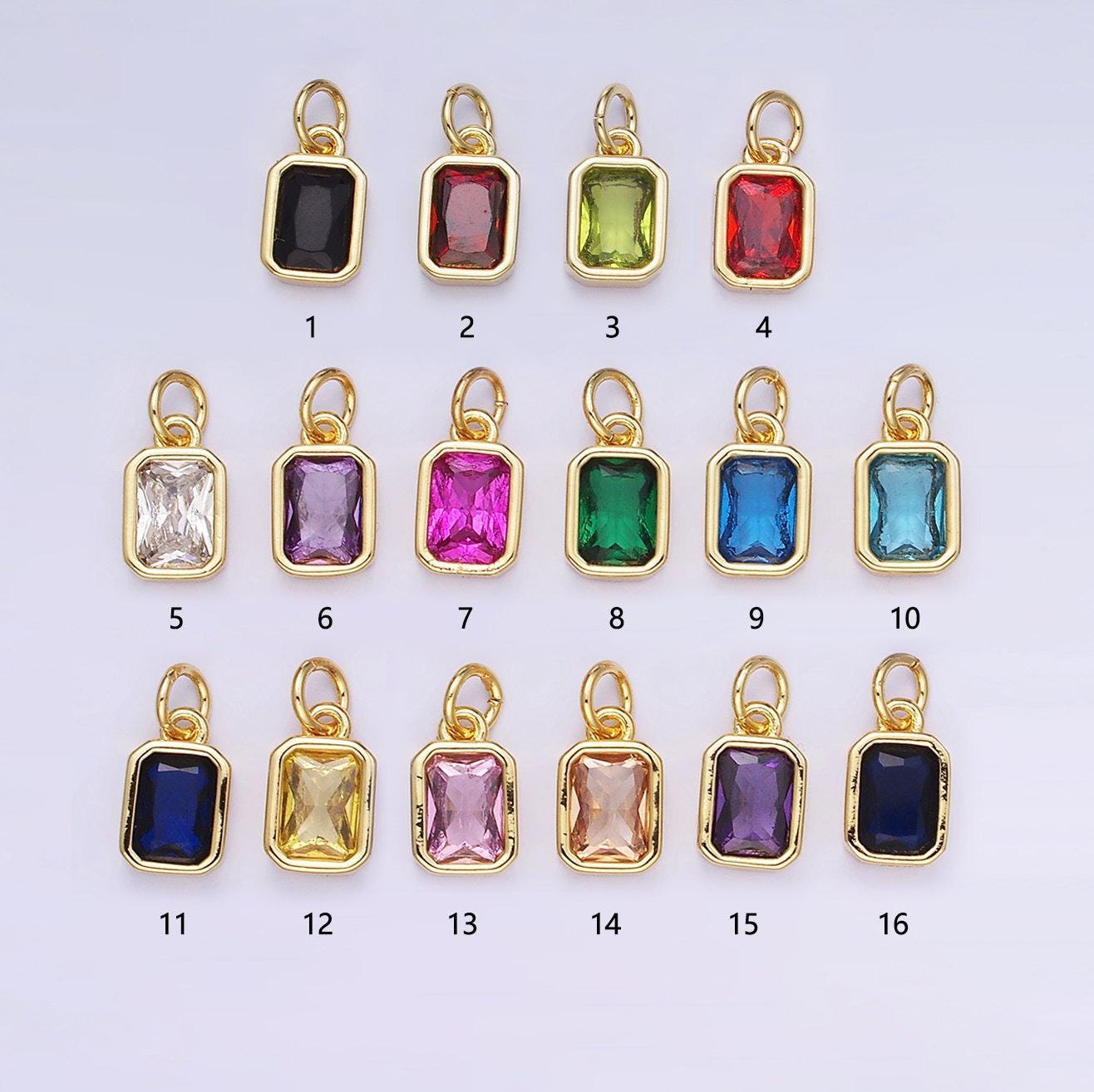 24k gold filled square multifaceted cubic zirconia stone personalized tag add-on charm birthstone charm earring bracelet supply | w748