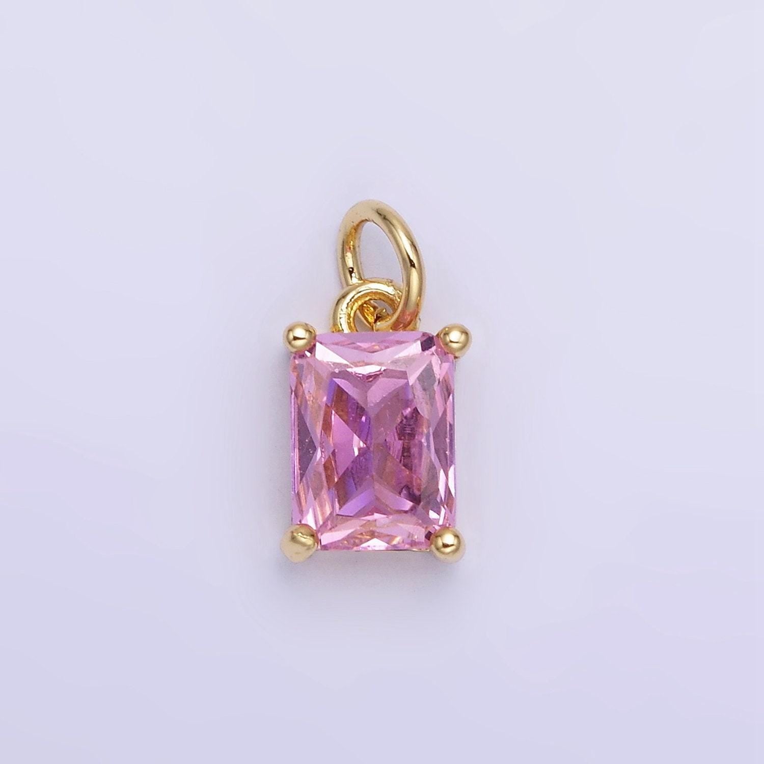 Birthstone add-on charm 10mm baguette cz in gold | w729-744