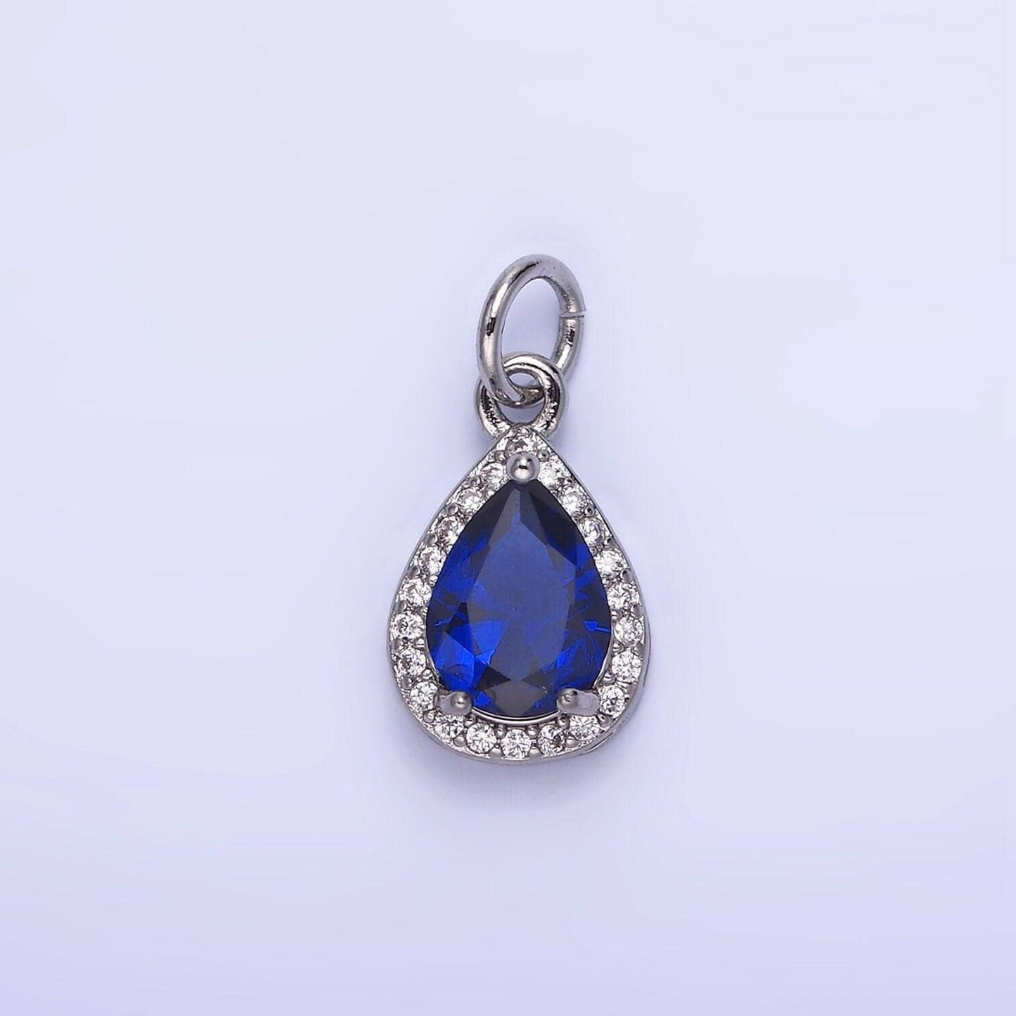 Teardrop birthstone cz silver charms | w704-w712