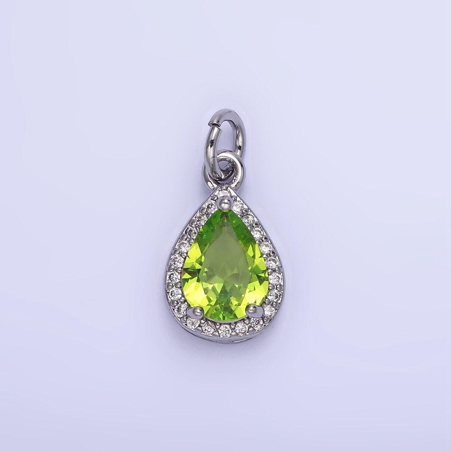Teardrop birthstone cz silver charms | w704-w712