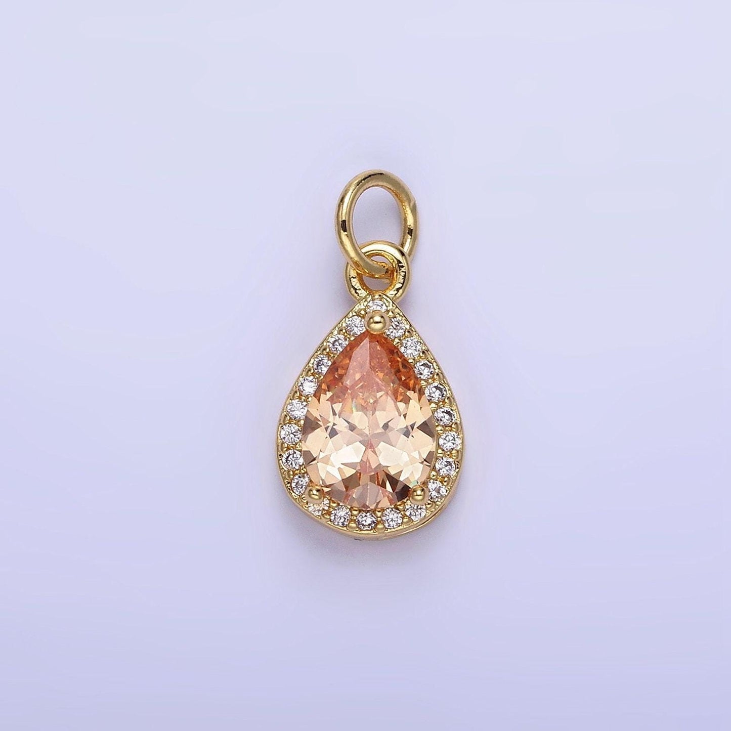 Teardrop birthstone cz gold charms | w704-w712