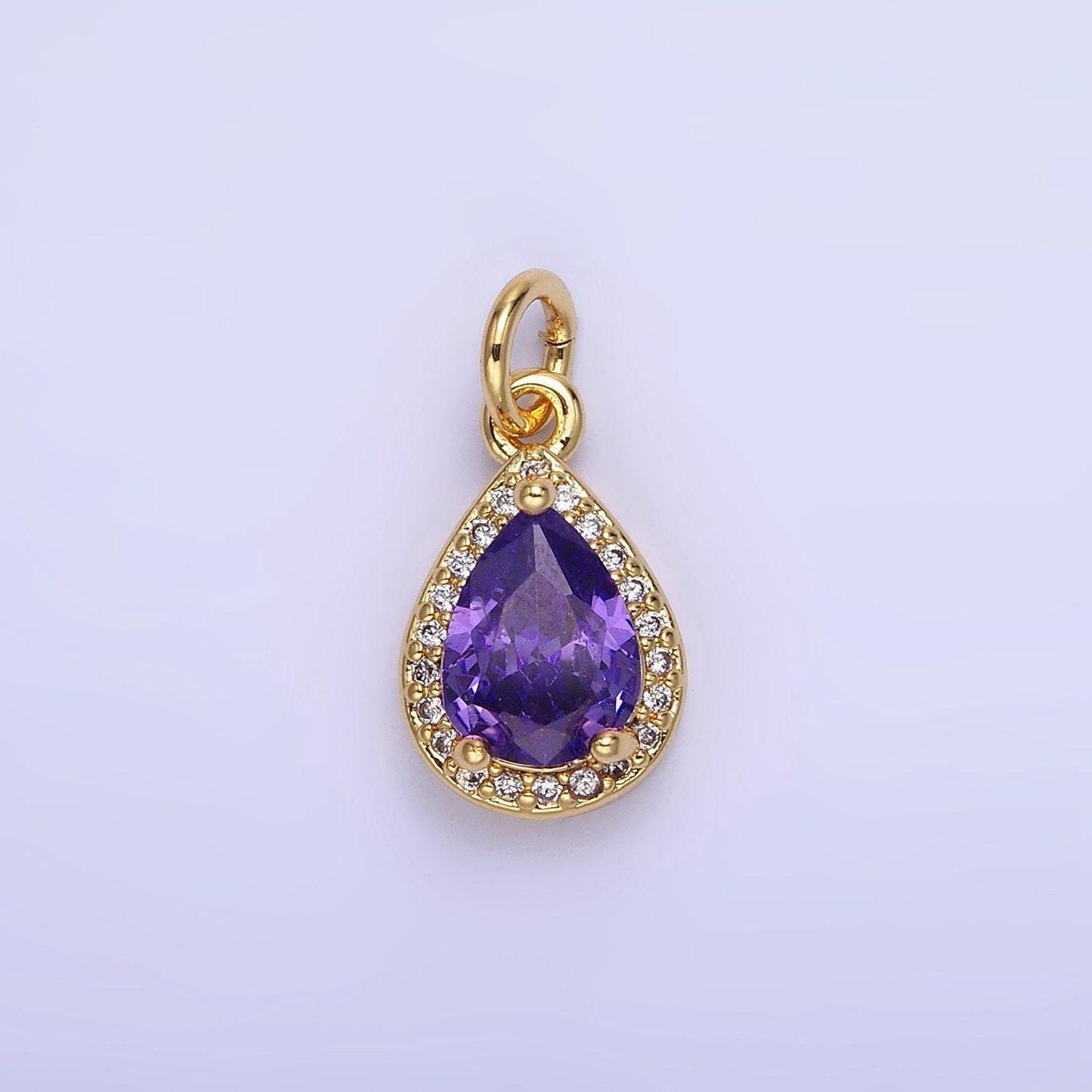 Teardrop birthstone cz gold charms | w704-w712