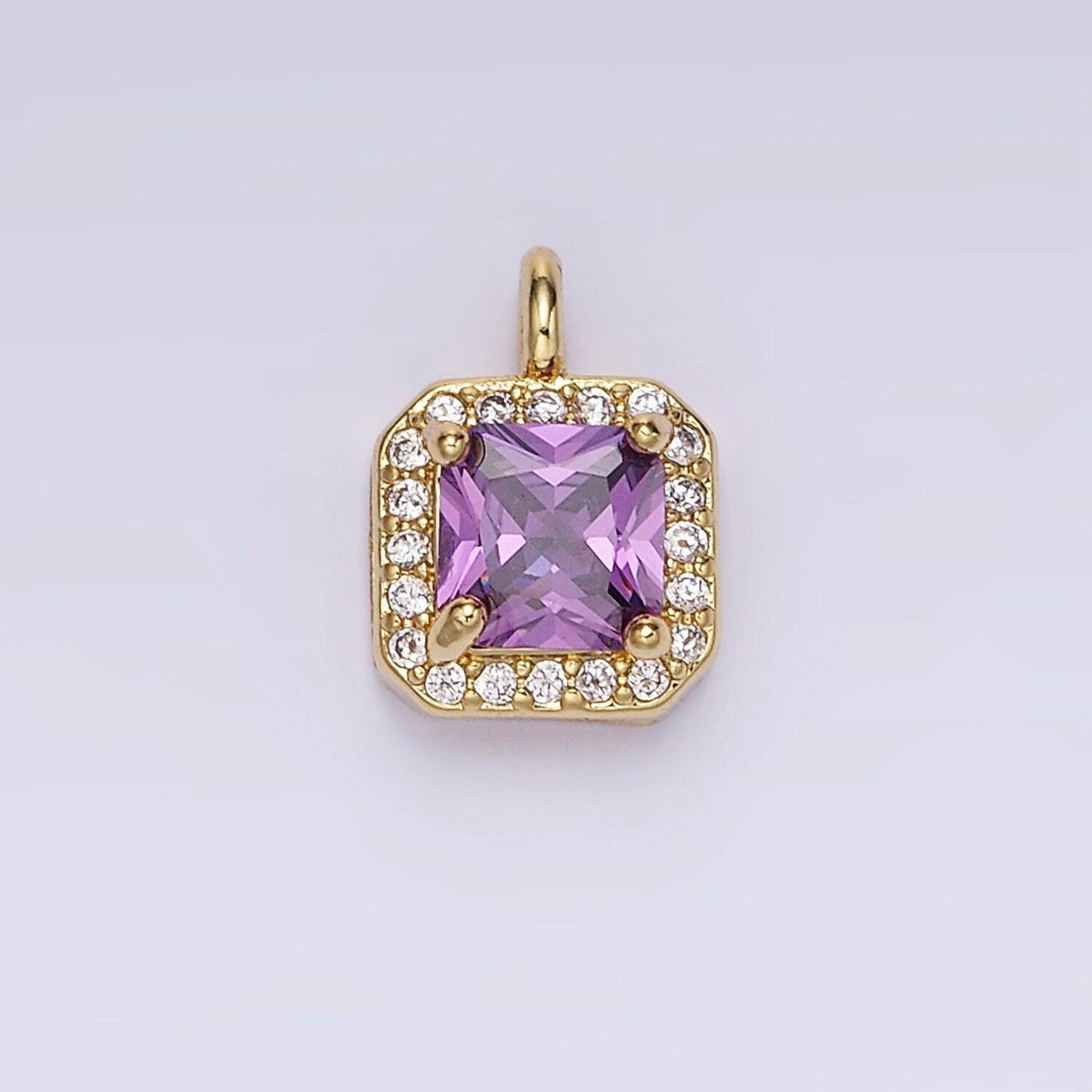 24k gold filled 7.5mm multifaceted birthstone cz square personalized charm | w-684
