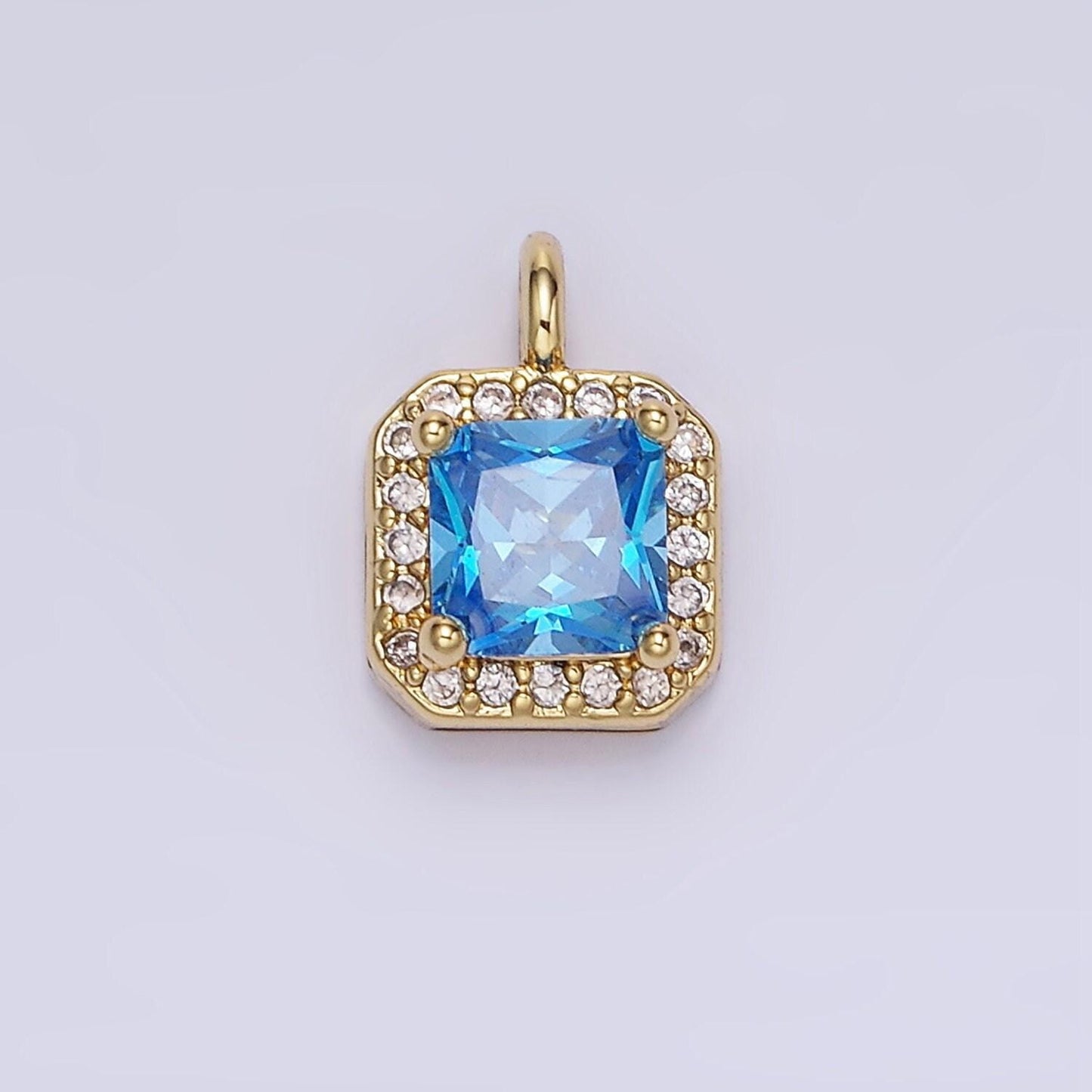 24k gold filled 7.5mm multifaceted birthstone cz square personalized charm | w-684