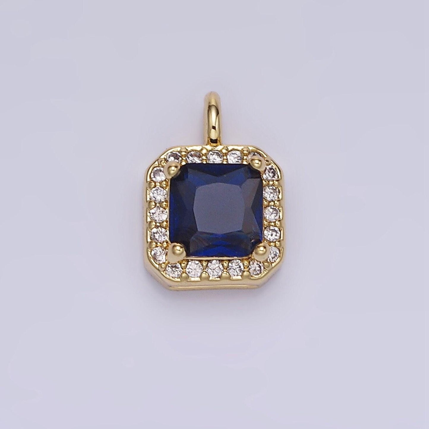 24k gold filled 7.5mm multifaceted birthstone cz square personalized charm | w-684