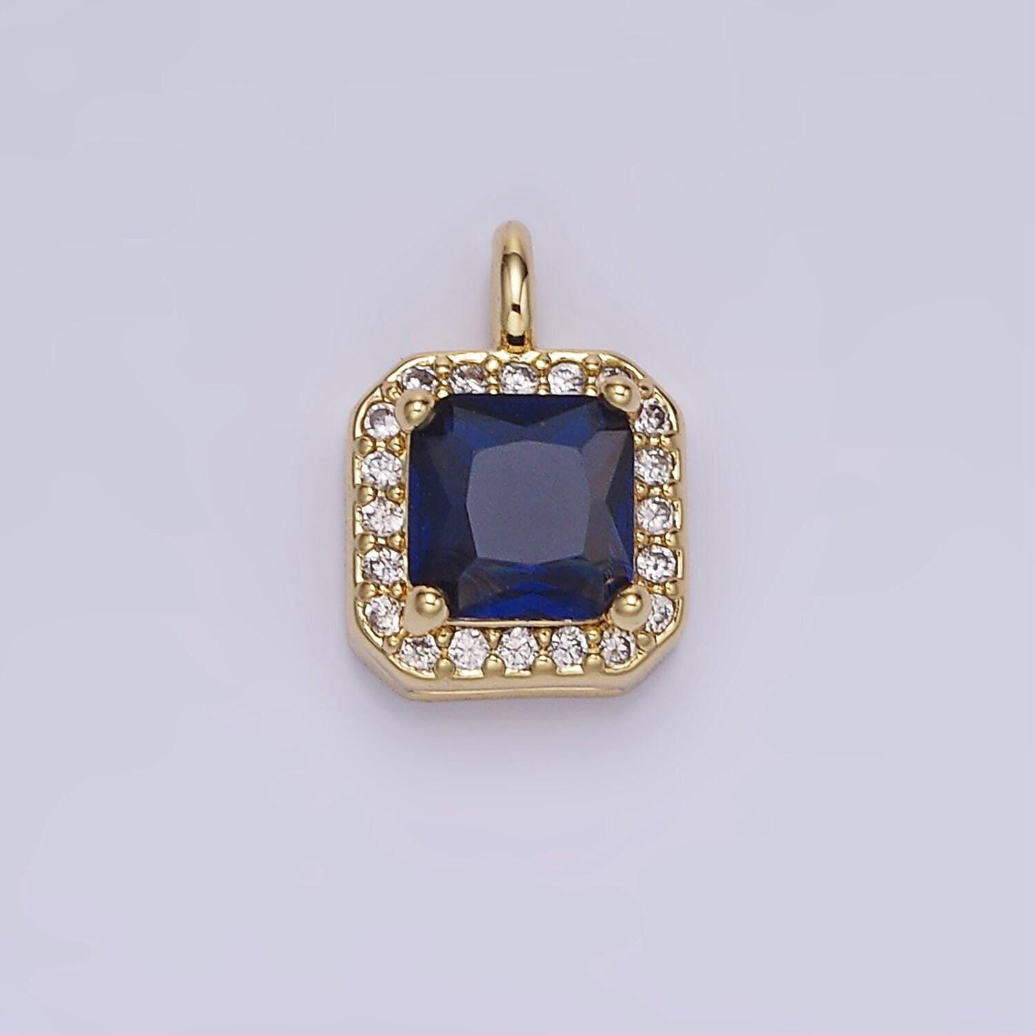 24k gold filled 7.5mm multifaceted birthstone cz square personalized charm | w-684