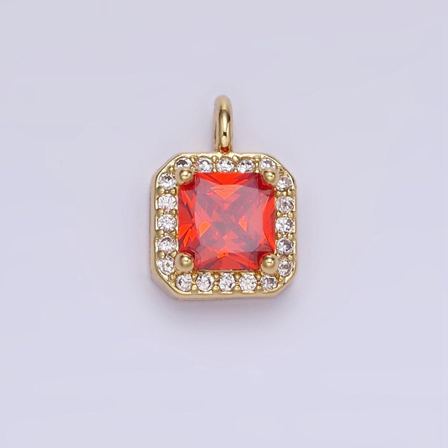 24k gold filled 7.5mm multifaceted birthstone cz square personalized charm | w-684