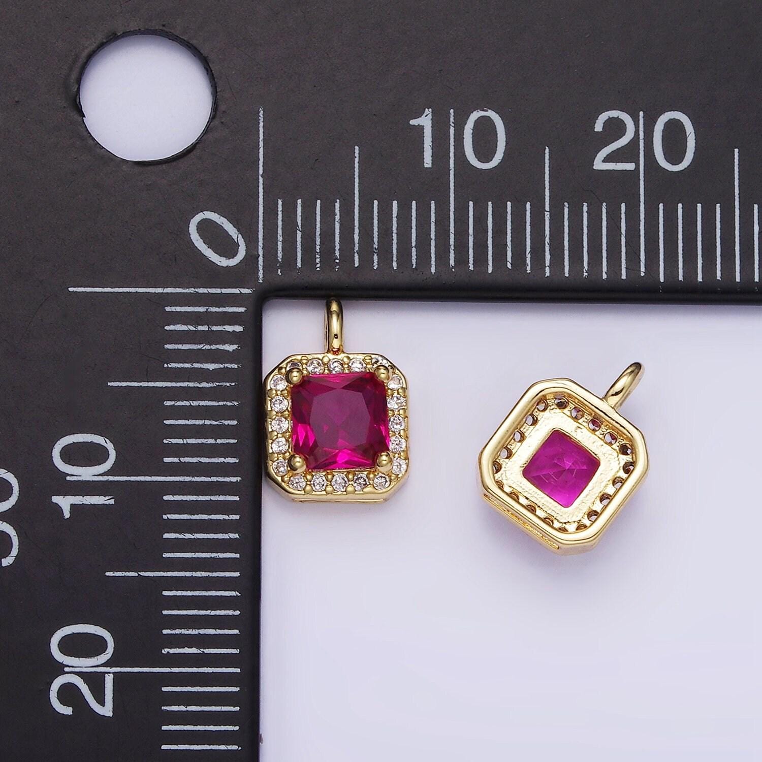 24k gold filled 7.5mm multifaceted birthstone cz square personalized charm | w-684