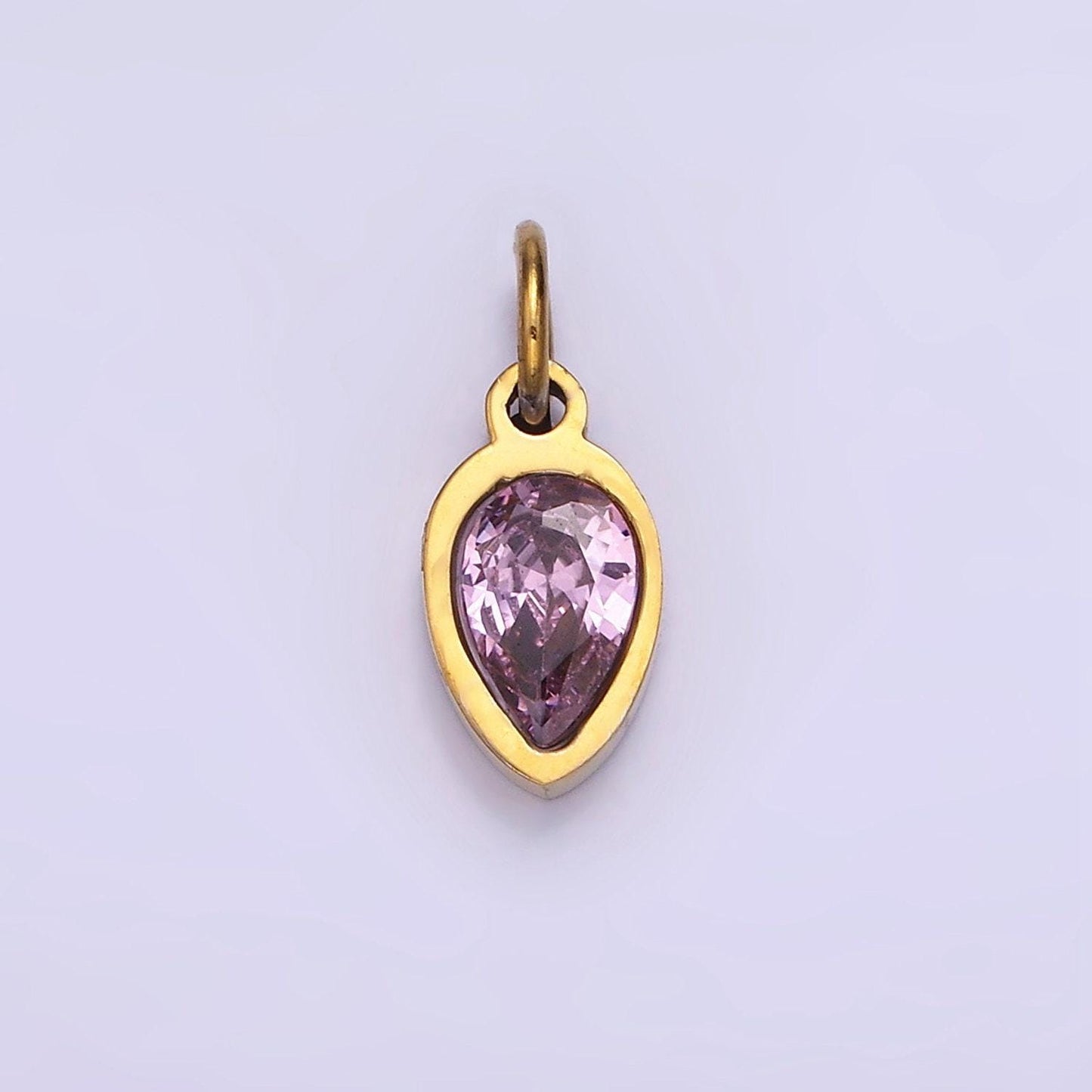 Colorful cz teardrop gold stainless steel bezel rim tiny small pendant charm for bracelet necklace earring finding w671