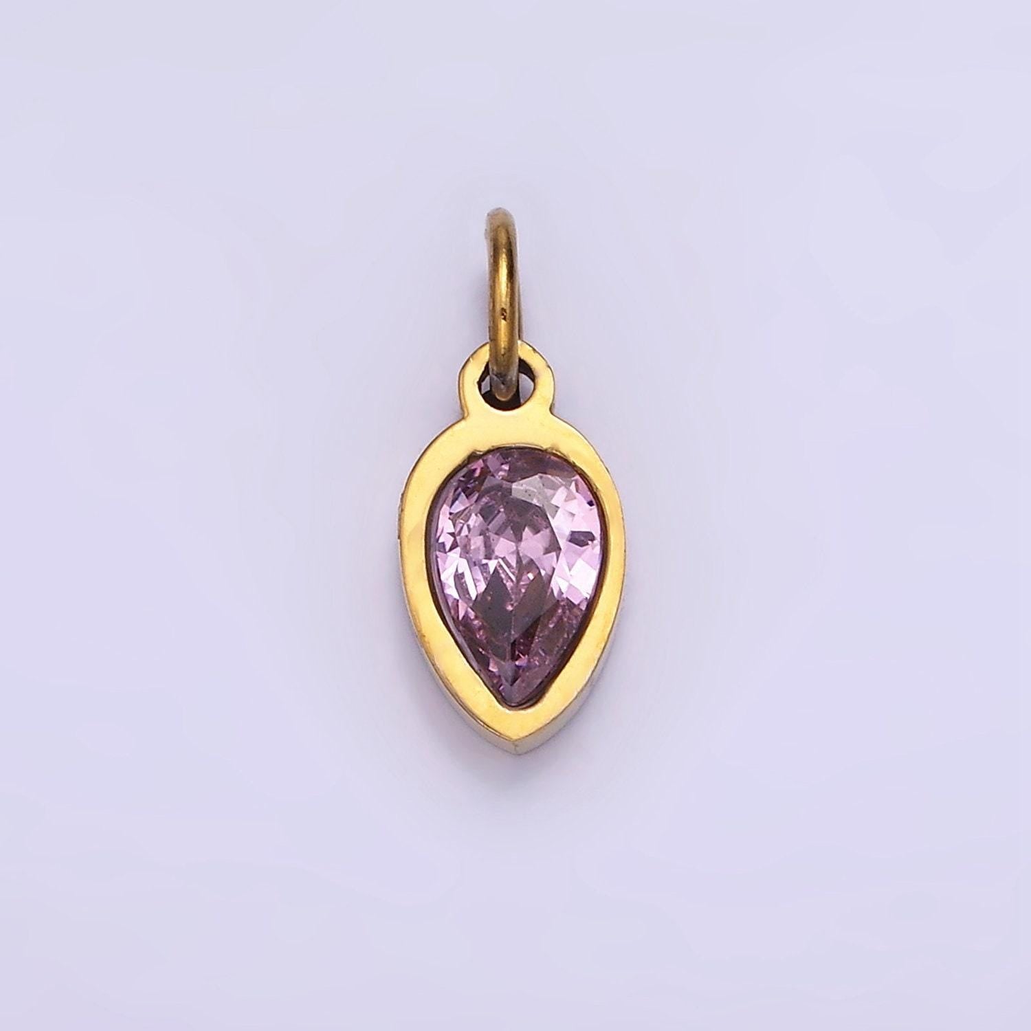 Colorful cz teardrop gold stainless steel bezel rim tiny small pendant charm for bracelet necklace earring finding w671