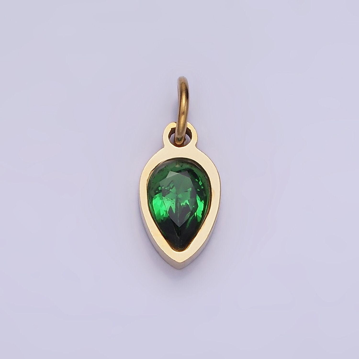 Colorful cz teardrop gold stainless steel bezel rim tiny small pendant charm for bracelet necklace earring finding w671