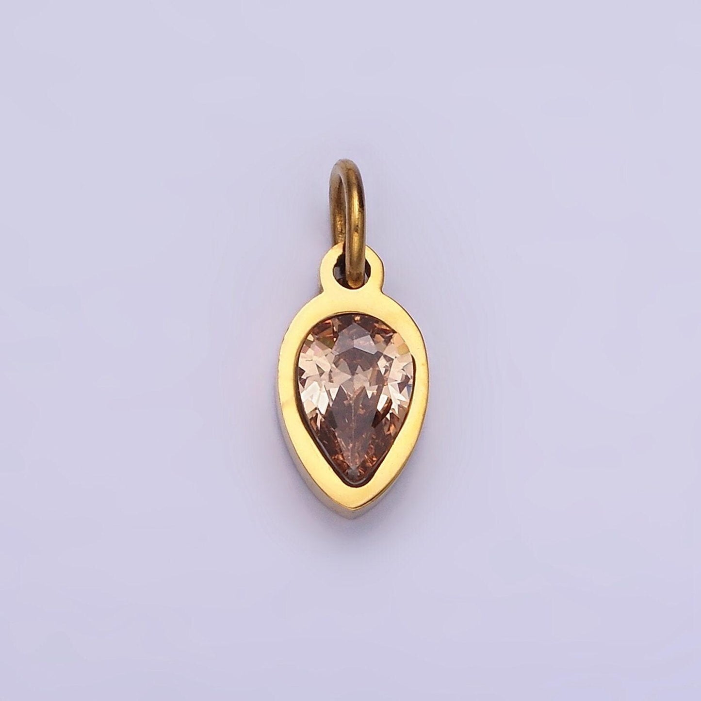 Colorful cz teardrop gold stainless steel bezel rim tiny small pendant charm for bracelet necklace earring finding w671