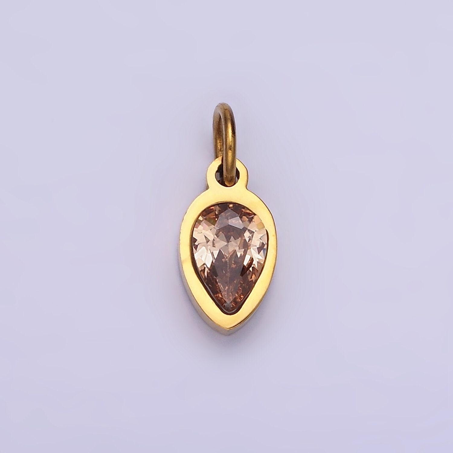 Colorful cz teardrop gold stainless steel bezel rim tiny small pendant charm for bracelet necklace earring finding w671