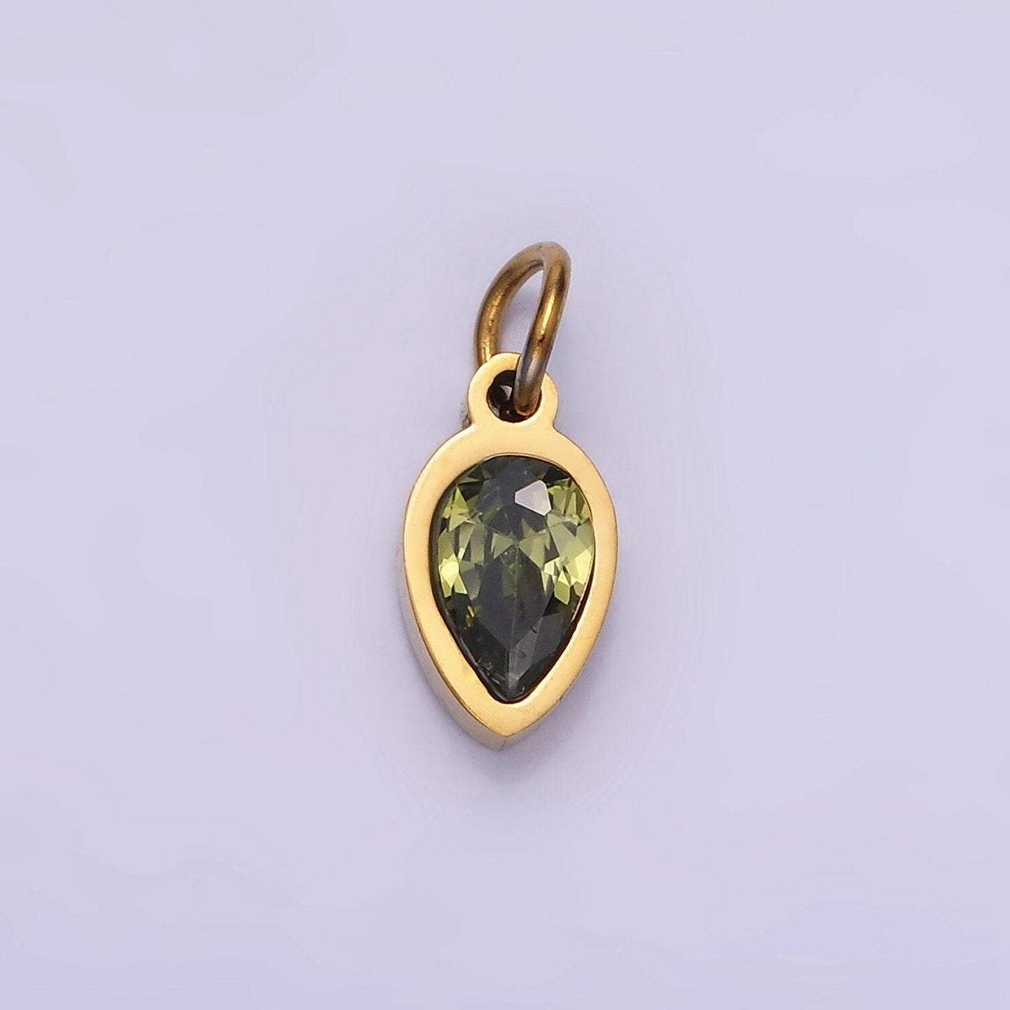 Colorful cz teardrop gold stainless steel bezel rim tiny small pendant charm for bracelet necklace earring finding w671