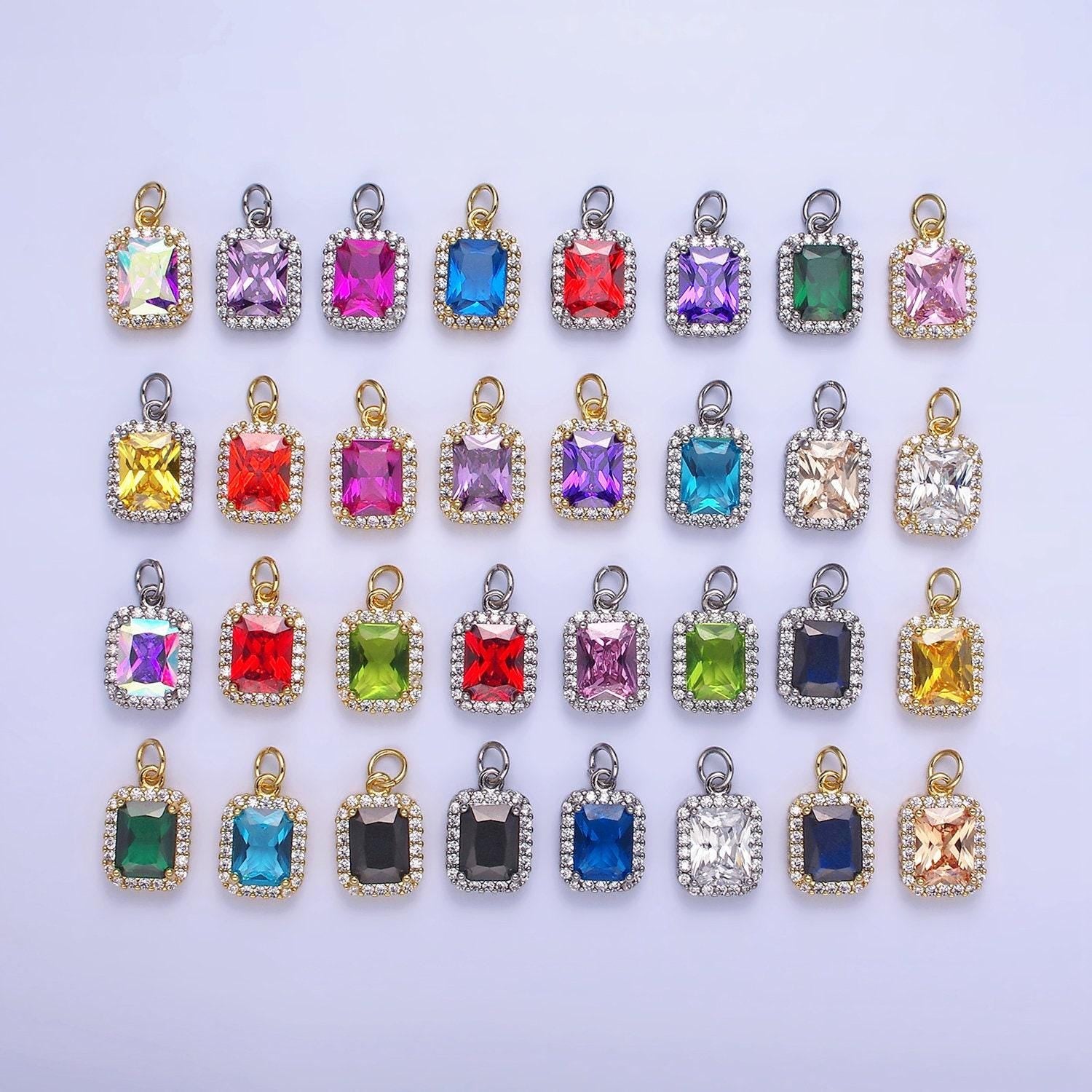 Gold & silver cz baguette 17mm dainty charm | w660-w663 / ag756-ag767
