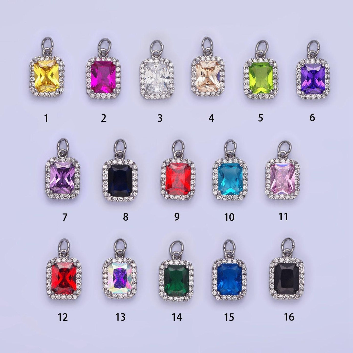 Gold & silver cz baguette 17mm dainty charm | w660-w663 / ag756-ag767