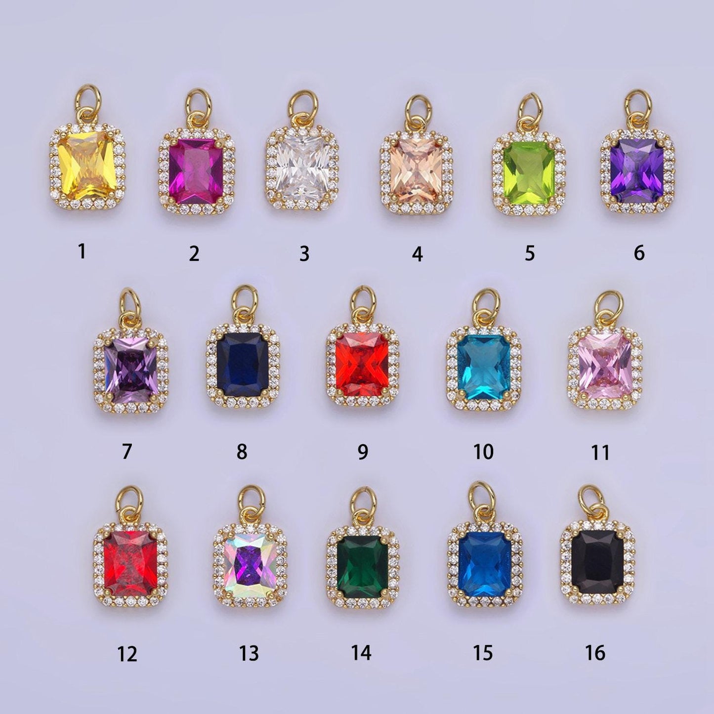Dainty gold filled square cz baguette 17mm dainty charm | ag756-ag767
