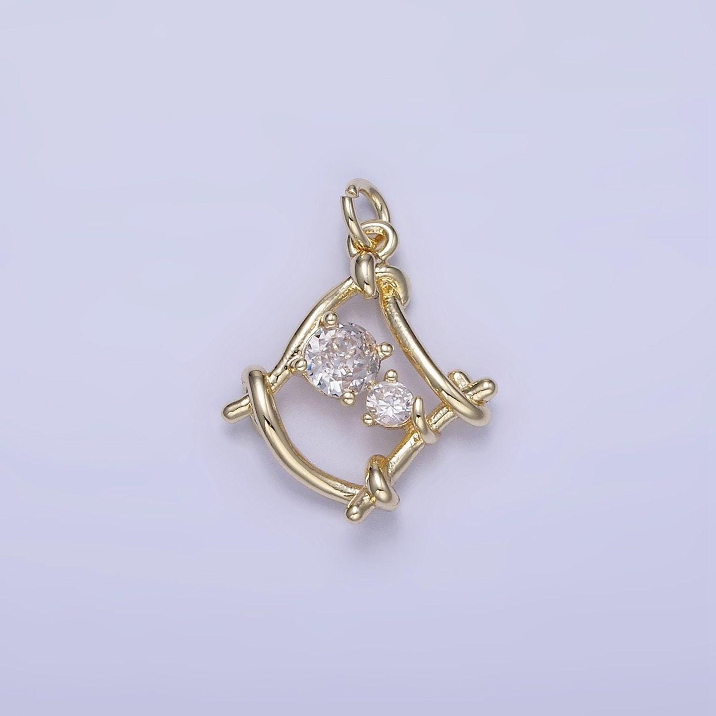 Open square with cz mini abstract shape charm | w-656