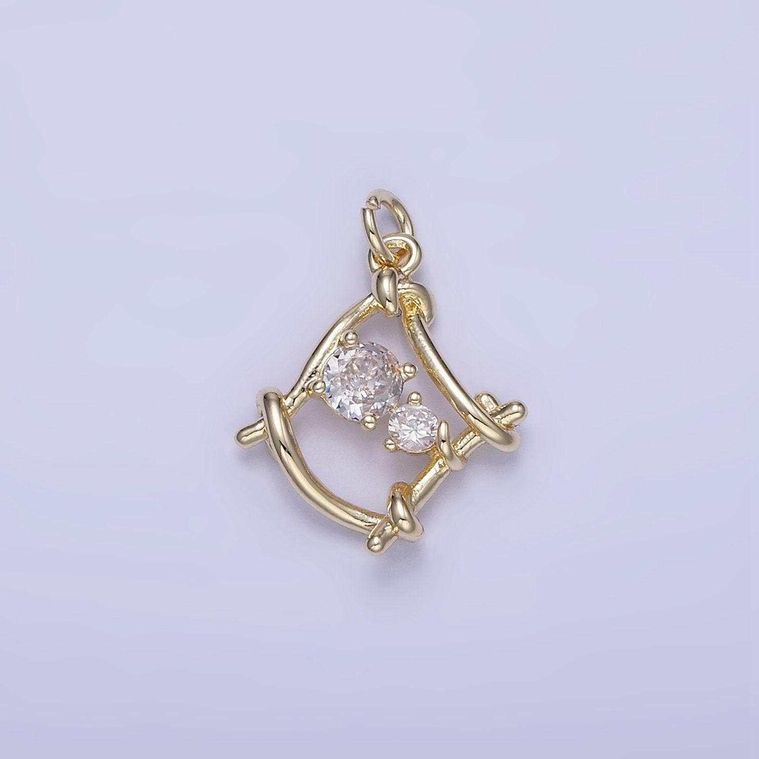 Open square with cz mini abstract shape charm | w-656
