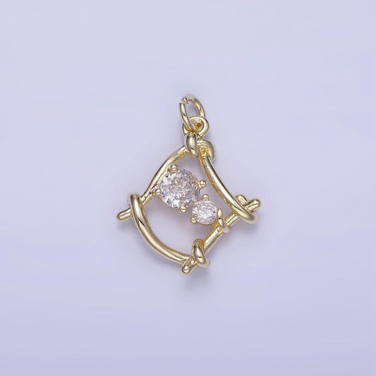 Open square with cz mini abstract shape charm | w-656