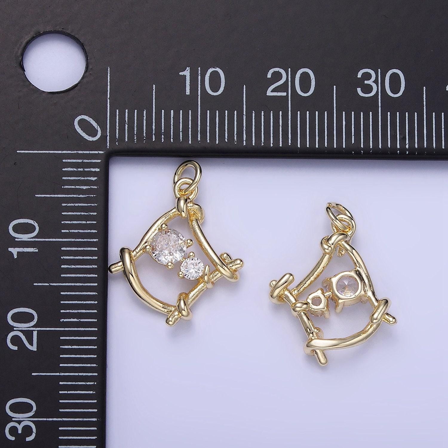 Open square with cz mini abstract shape charm | w-656