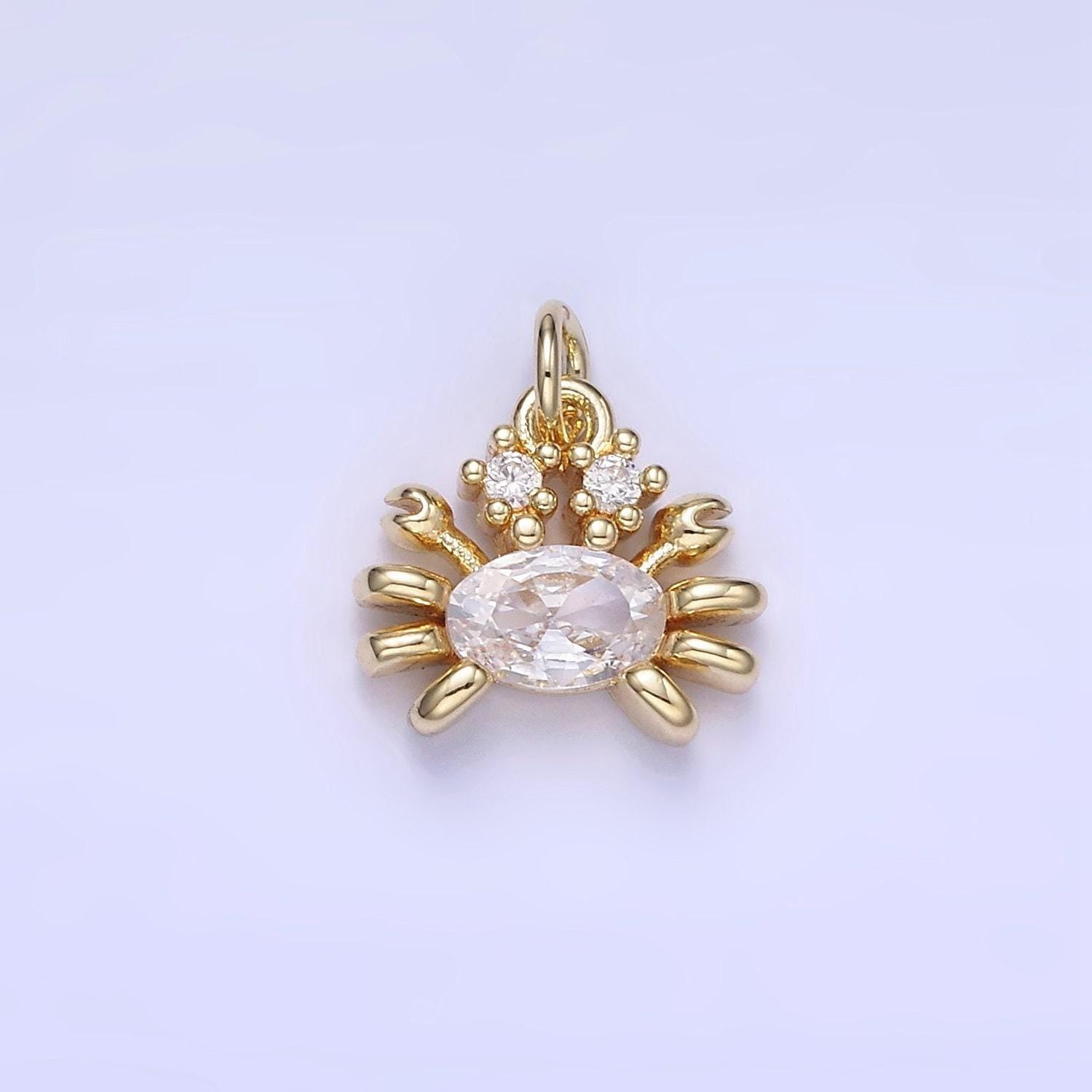 Mini gold crab charm small crustacean cz micro pave crab charm sea animal charms beach charms gold filled findings w-653