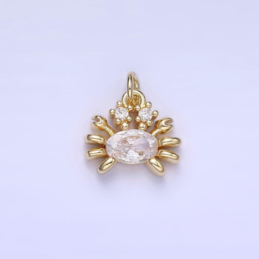 Mini gold crab charm small crustacean cz micro pave crab charm sea animal charms beach charms gold filled findings w-653