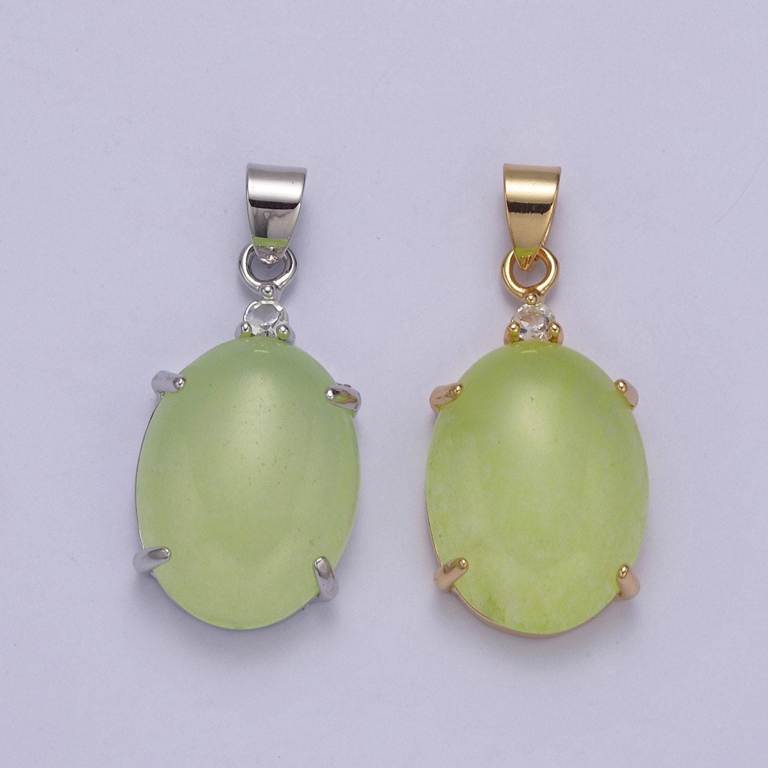 Minimalist green oval lucky jade pendant charm for necklace w-643