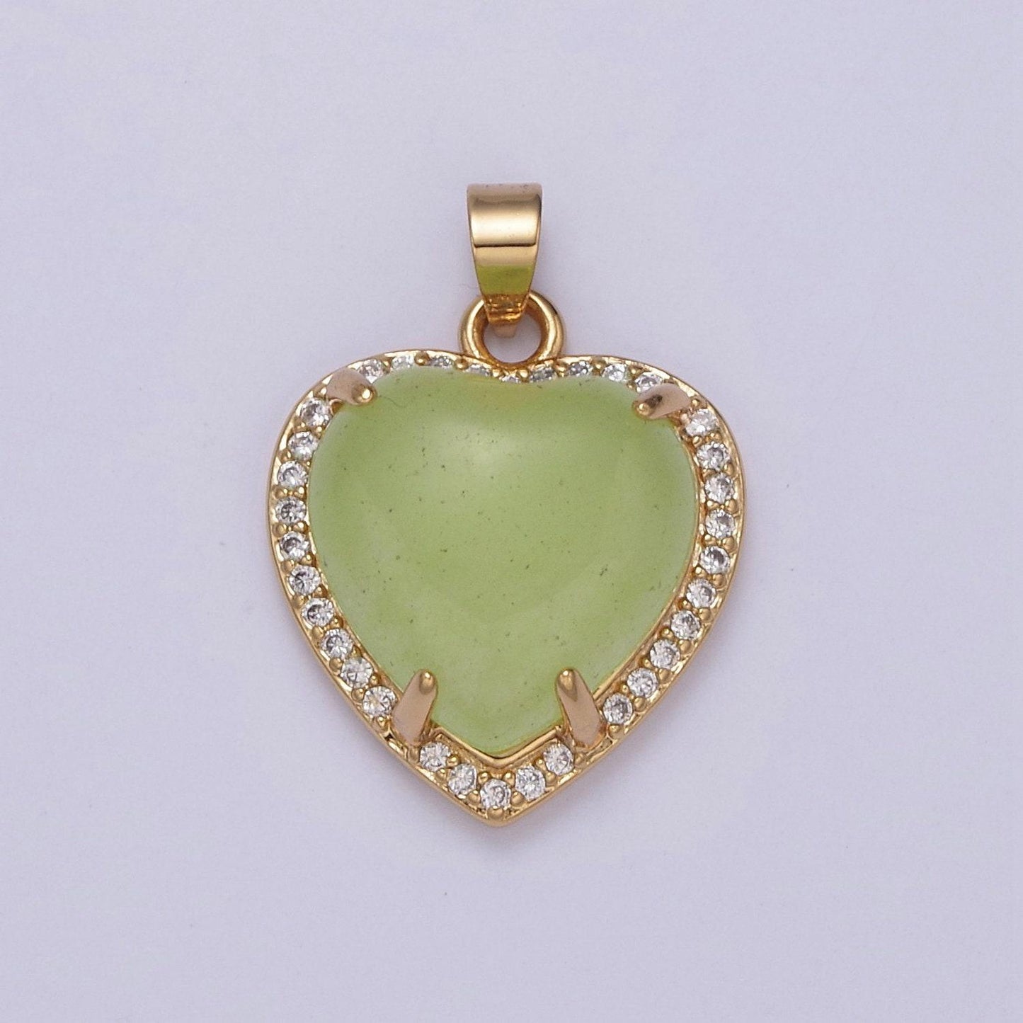 Puffy heart light green lucky jade pendant drop charm for necklace w-647