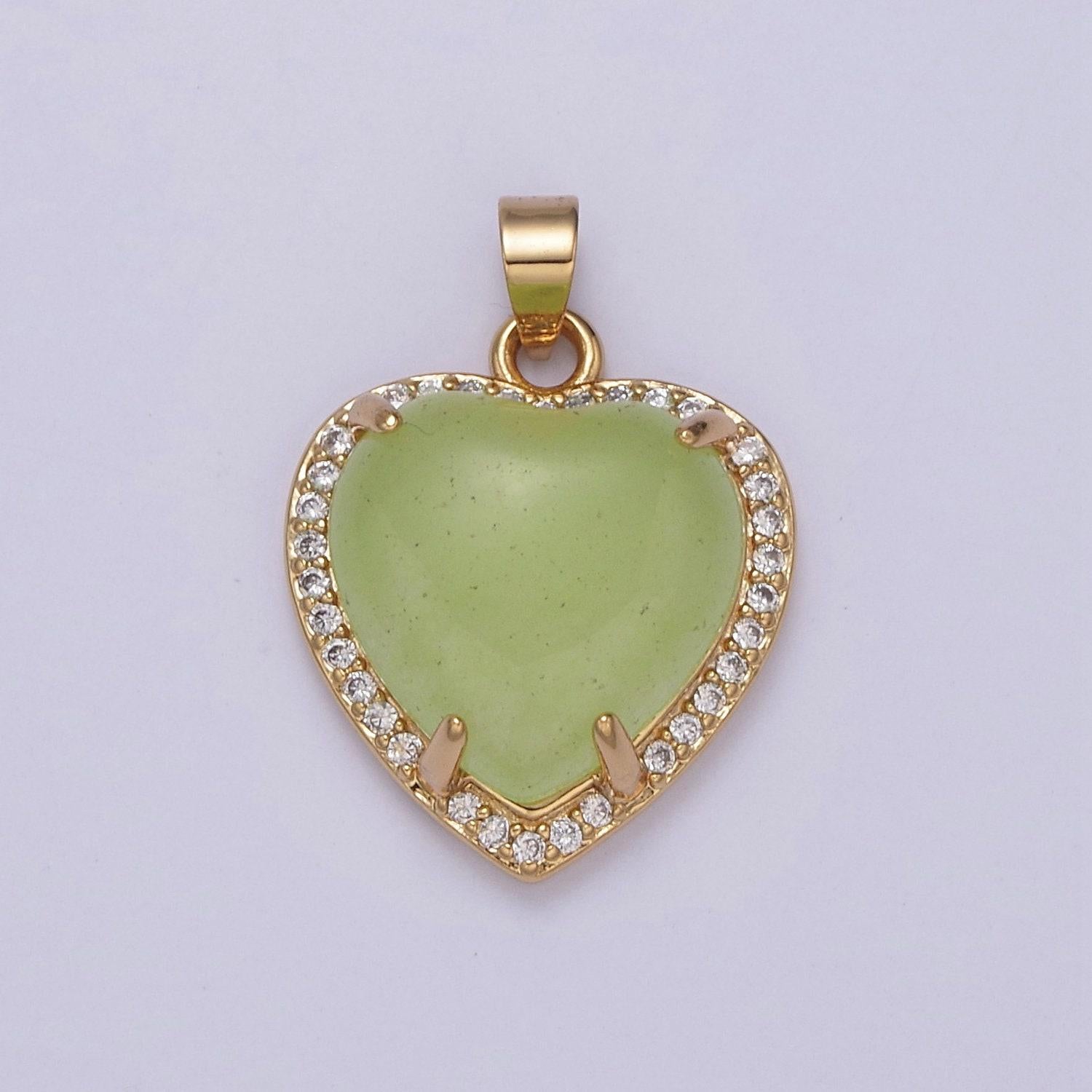 Puffy heart light green lucky jade pendant drop charm for necklace w-647