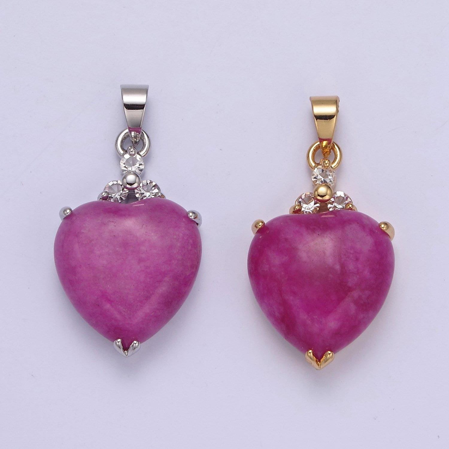 14k gold filled purple jade heart pendant puffy heart charm w-638