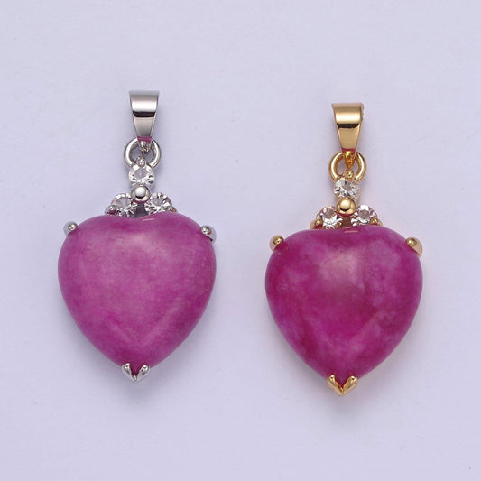 14k gold filled purple jade heart pendant puffy heart charm w-639