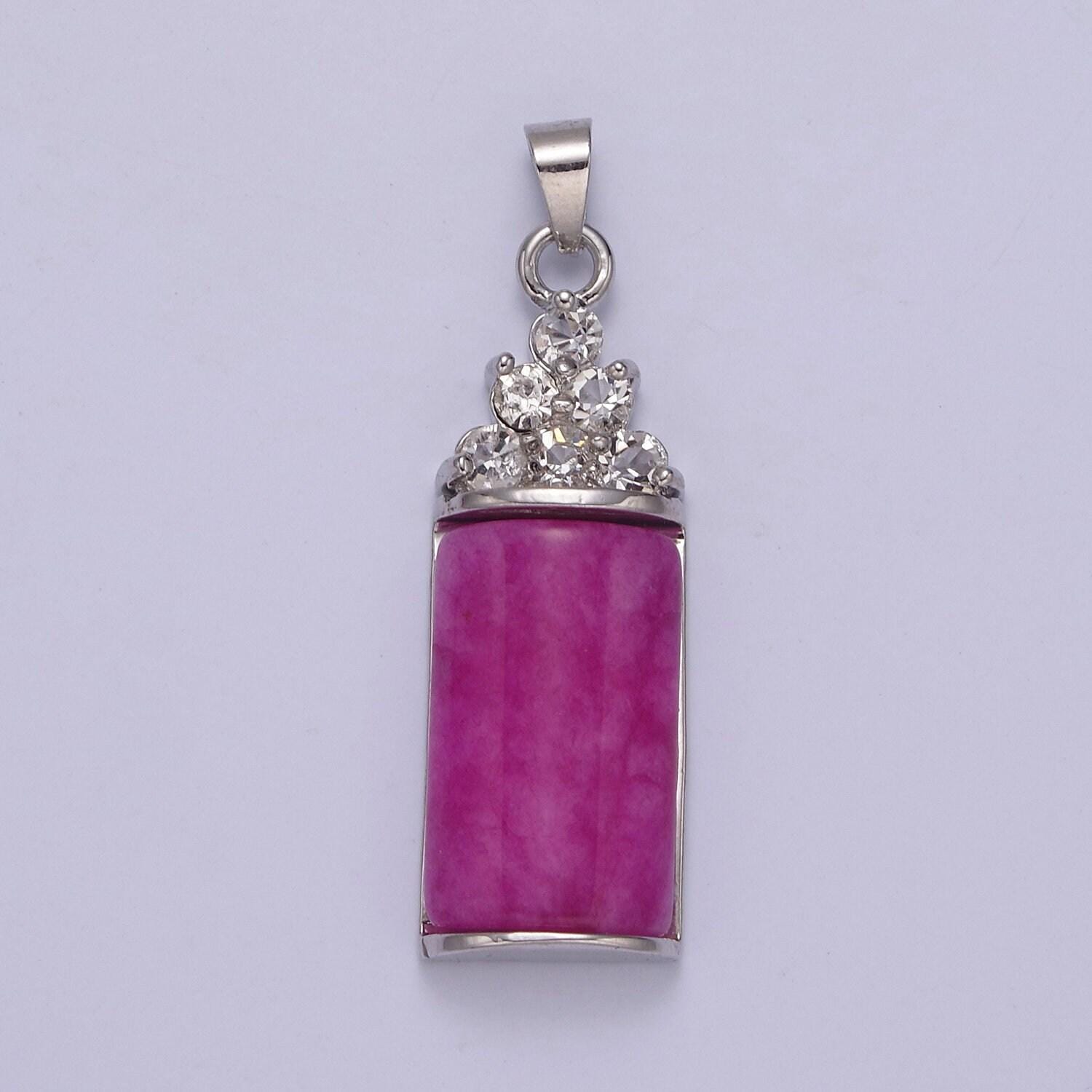 Purple jade pendant vintage design micro pave silver drop charm for necklace w-634