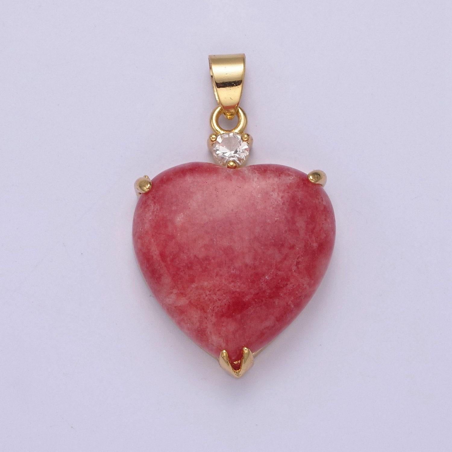 1x green, blue, red heart jade stone for necklace pendant