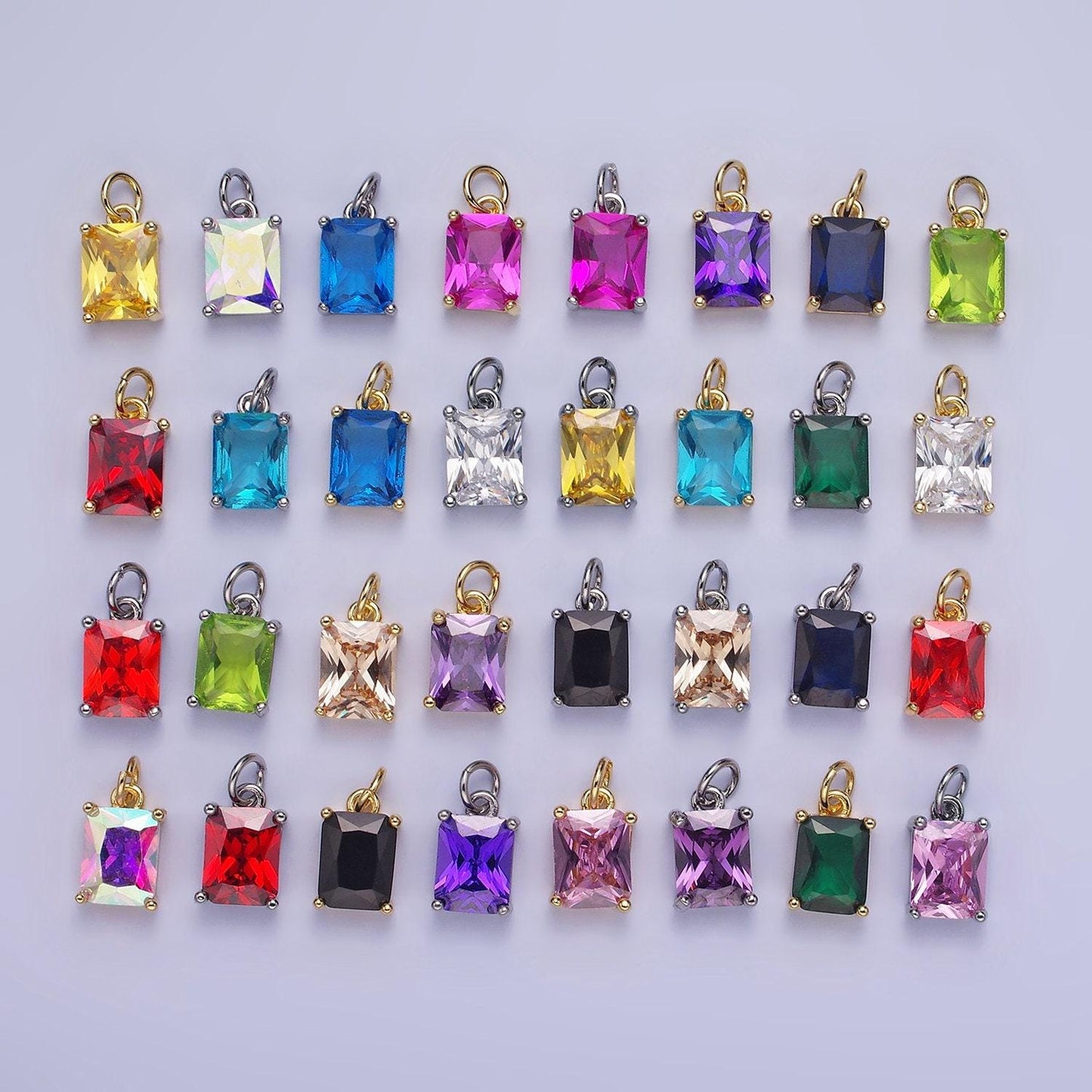 15mm cz cubic zirconia baguette charm in gold & silver | w607 - w622