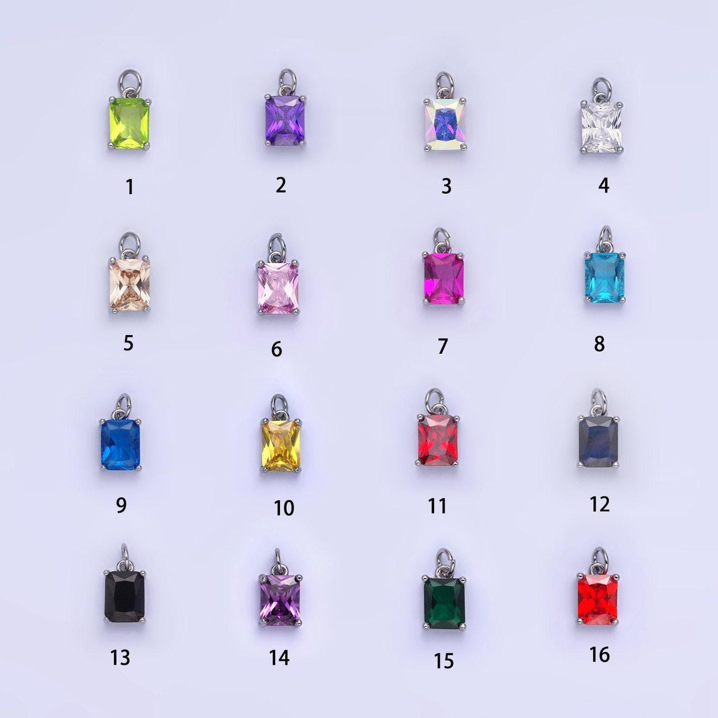15mm cz cubic zirconia baguette charm in gold & silver | w607 - w622