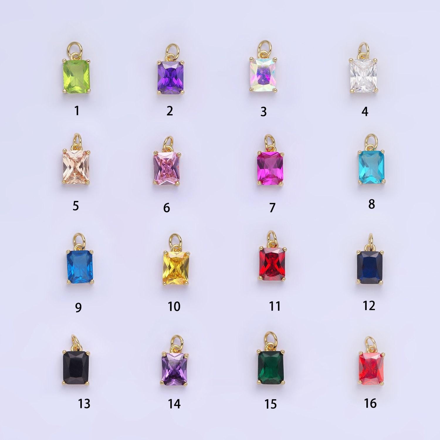 15mm cz cubic zirconia baguette charm in gold & silver | w607 - w622